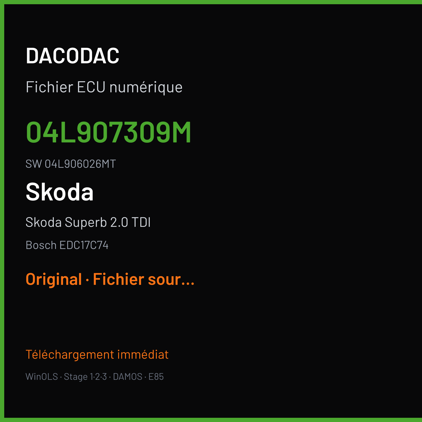 Skoda Superb 2.0 TDI (2016) — Bosch EDC17C74 — 04L907309M · 04L906026MT — Original