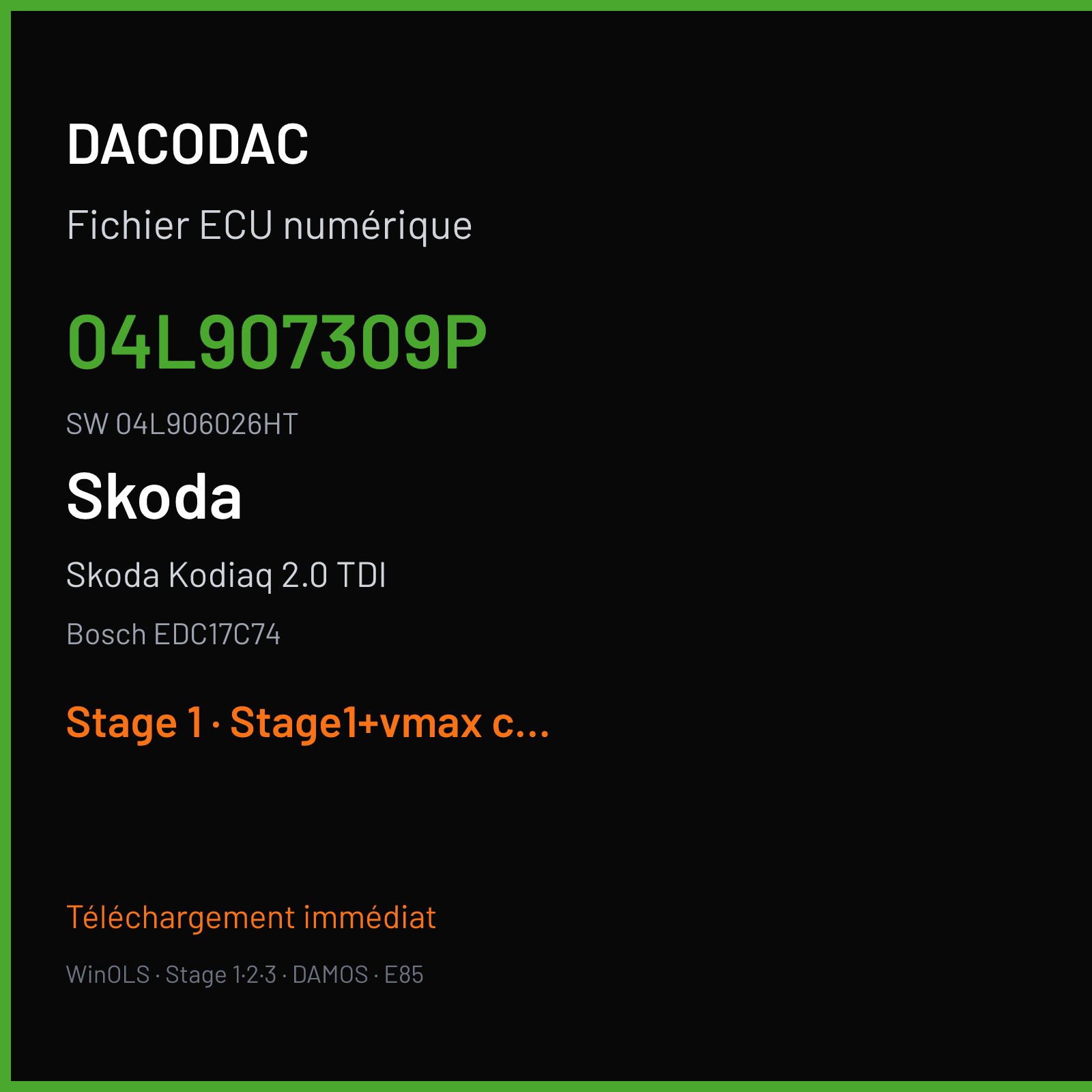 Skoda Kodiaq 2.0 TDI (2017) — Bosch EDC17C74 — 04L907309P · 04L906026HT — Stage 1