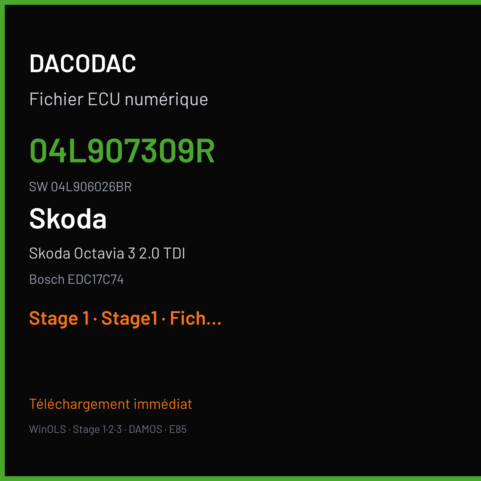 Skoda Octavia 3 2.0 TDI (2016) — Bosch EDC17C74 — 04L907309R · 04L906026BR — Stage 1