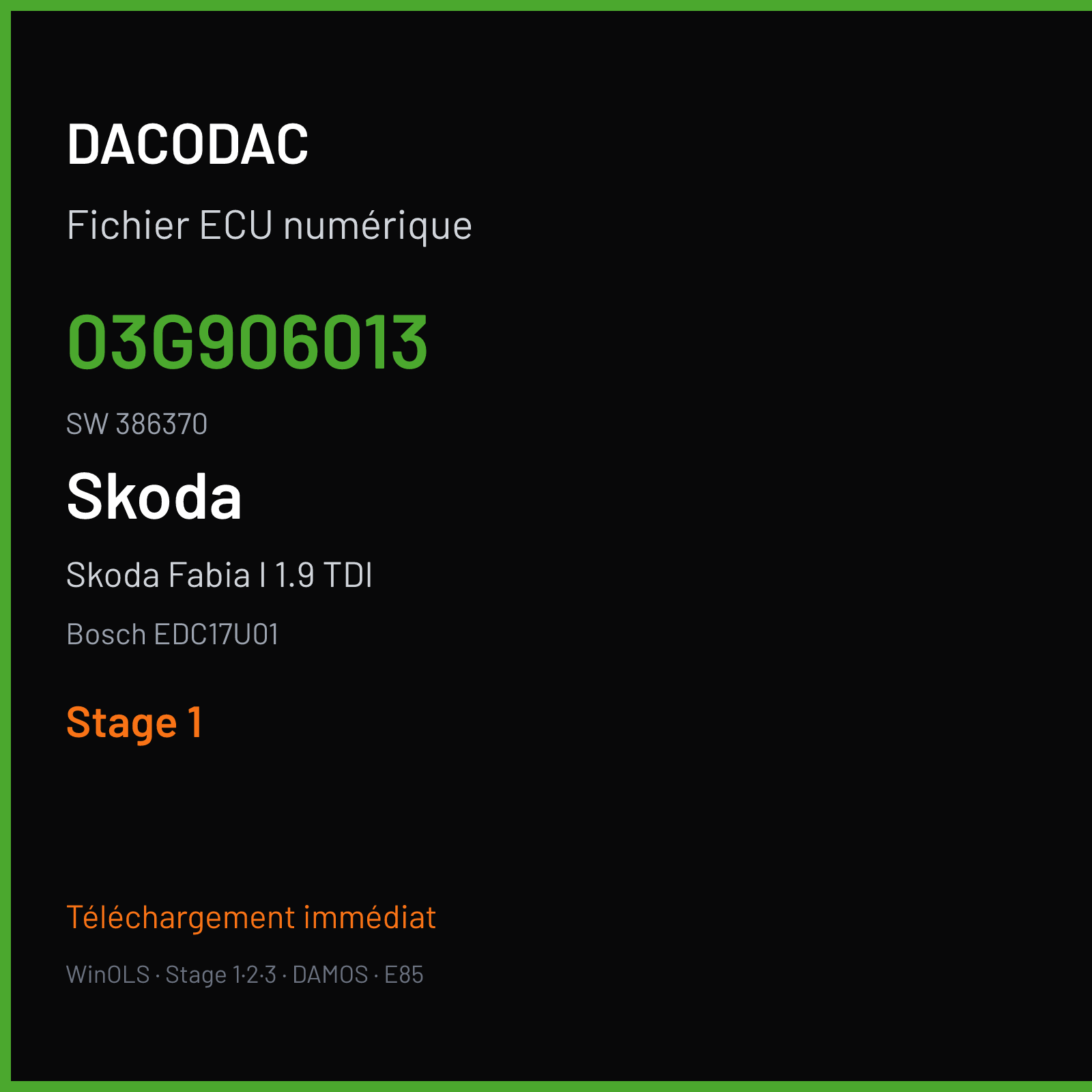 Skoda Fabia I 1.9 TDI (2009) — Bosch EDC17U01 — 03G906013 · 386370 — Stage 1