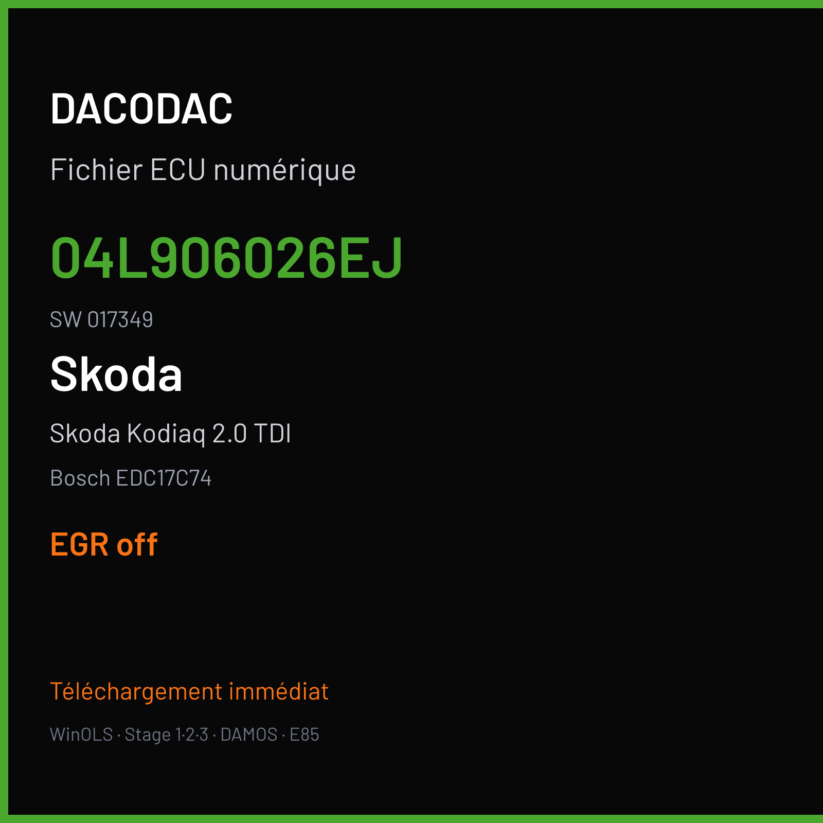 Skoda Kodiaq 2.0 TDI (2018) — Bosch EDC17C74 — 04L906026EJ · 017349 — EGR off