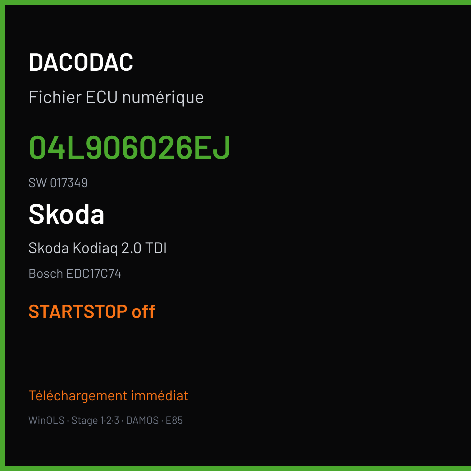 Skoda Kodiaq 2.0 TDI (2018) — Bosch EDC17C74 — 04L906026EJ · 017349 — STARTSTOP off