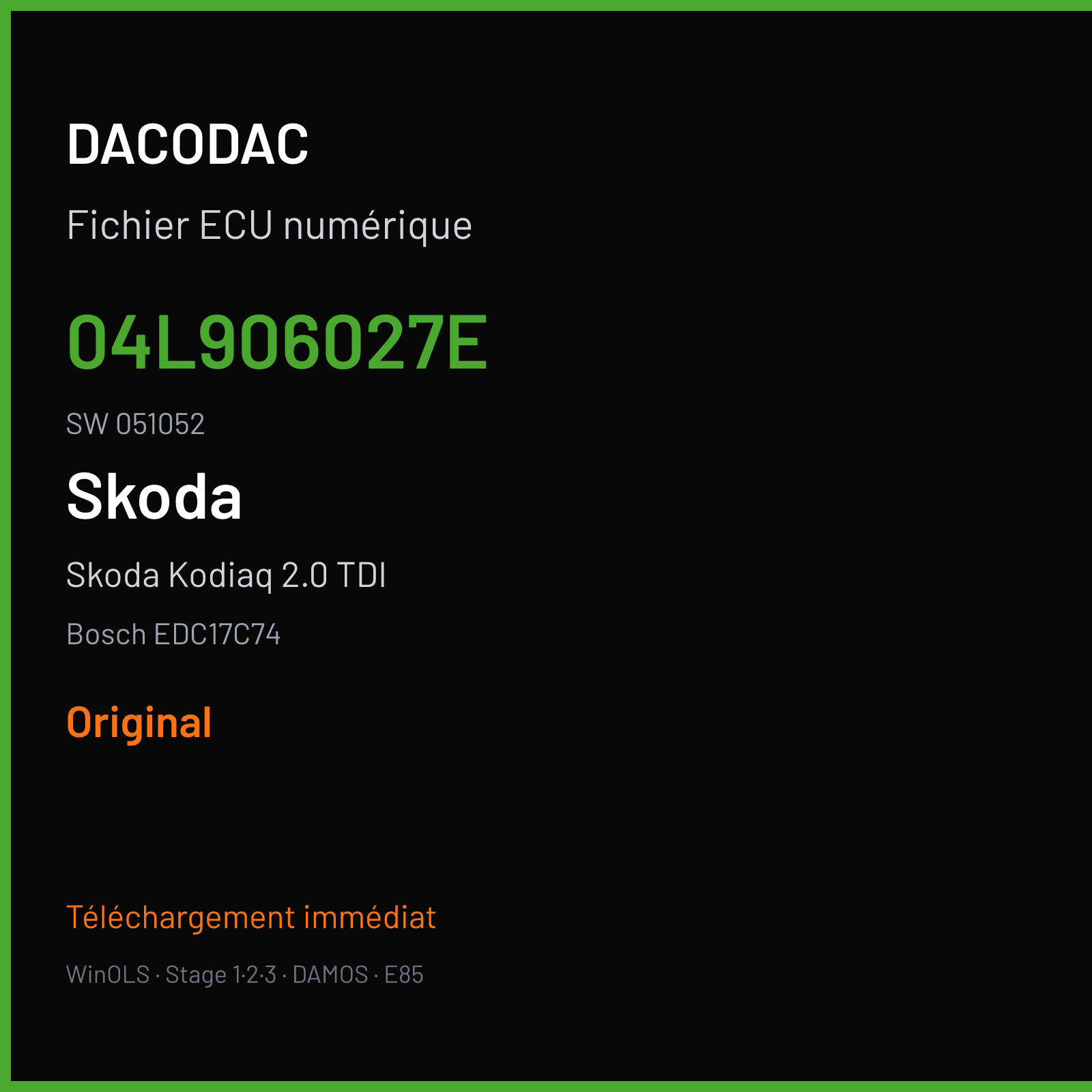 Skoda Kodiaq 2.0 TDI — Bosch EDC17C74 — 04L906027E · 051052 — Original
