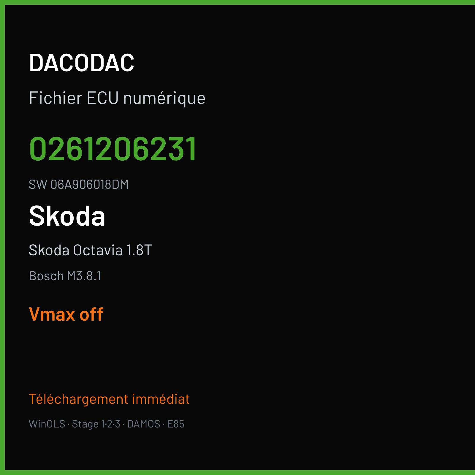 Skoda Octavia 1.8T 150 ch (1999) — Bosch M3.8.1 — 0261206231 · 06A906018DM · 359552 — VMAX off