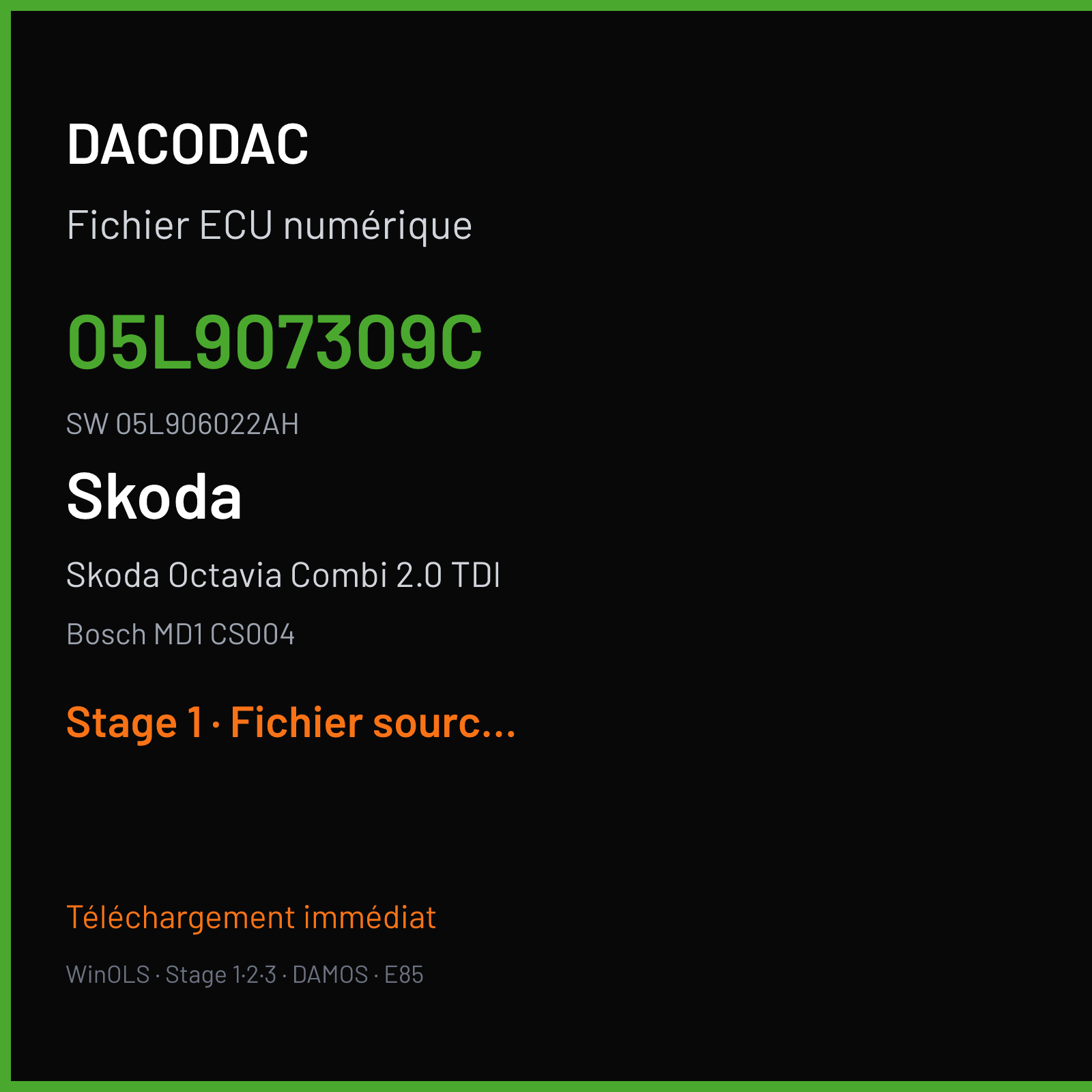 Skoda Octavia Combi 2.0 TDI 149 ch (2021) — Bosch MD1 CS004 — 05L907309C · 05L906022AH · 068233 — Stage 1
