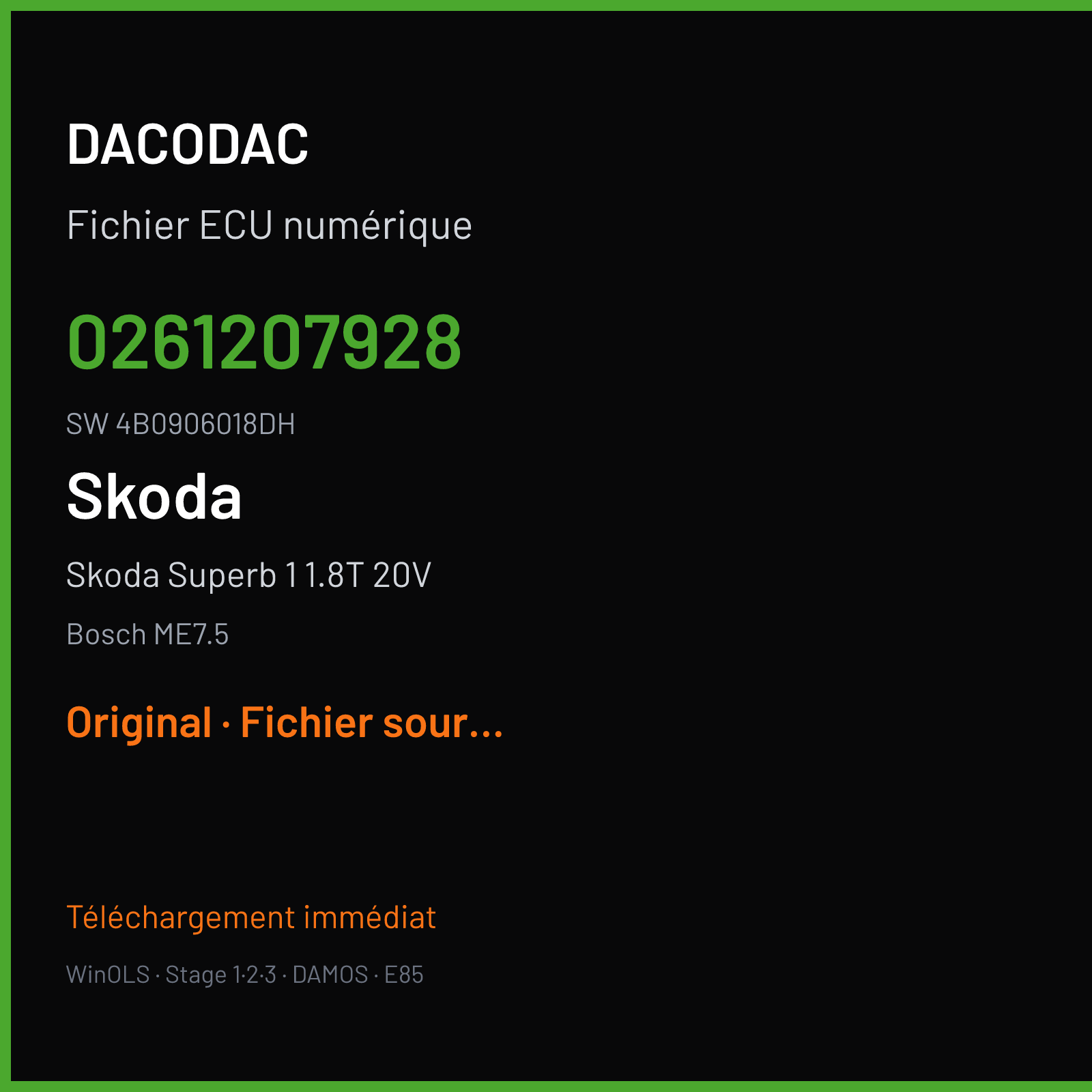 Skoda Superb 1 1.8T 20V (2001) — Bosch ME7.5 — 0261207928 · 4B0906018DH — Original