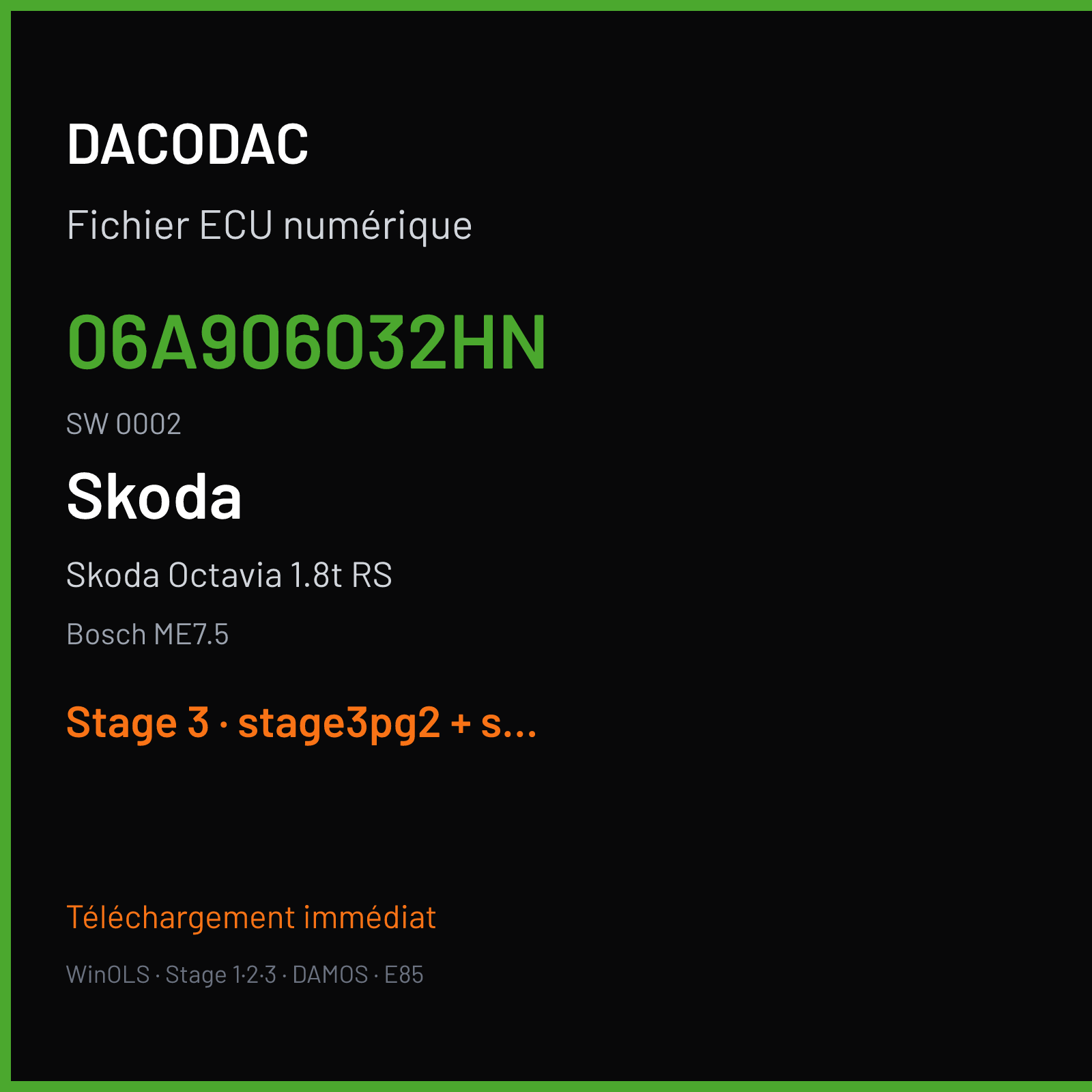 Skoda Octavia 1.8t RS 177 ch (2003) — Bosch ME7.5 — 06A906032HN · 0002 · 0261207440 1037363908 — Stage 3