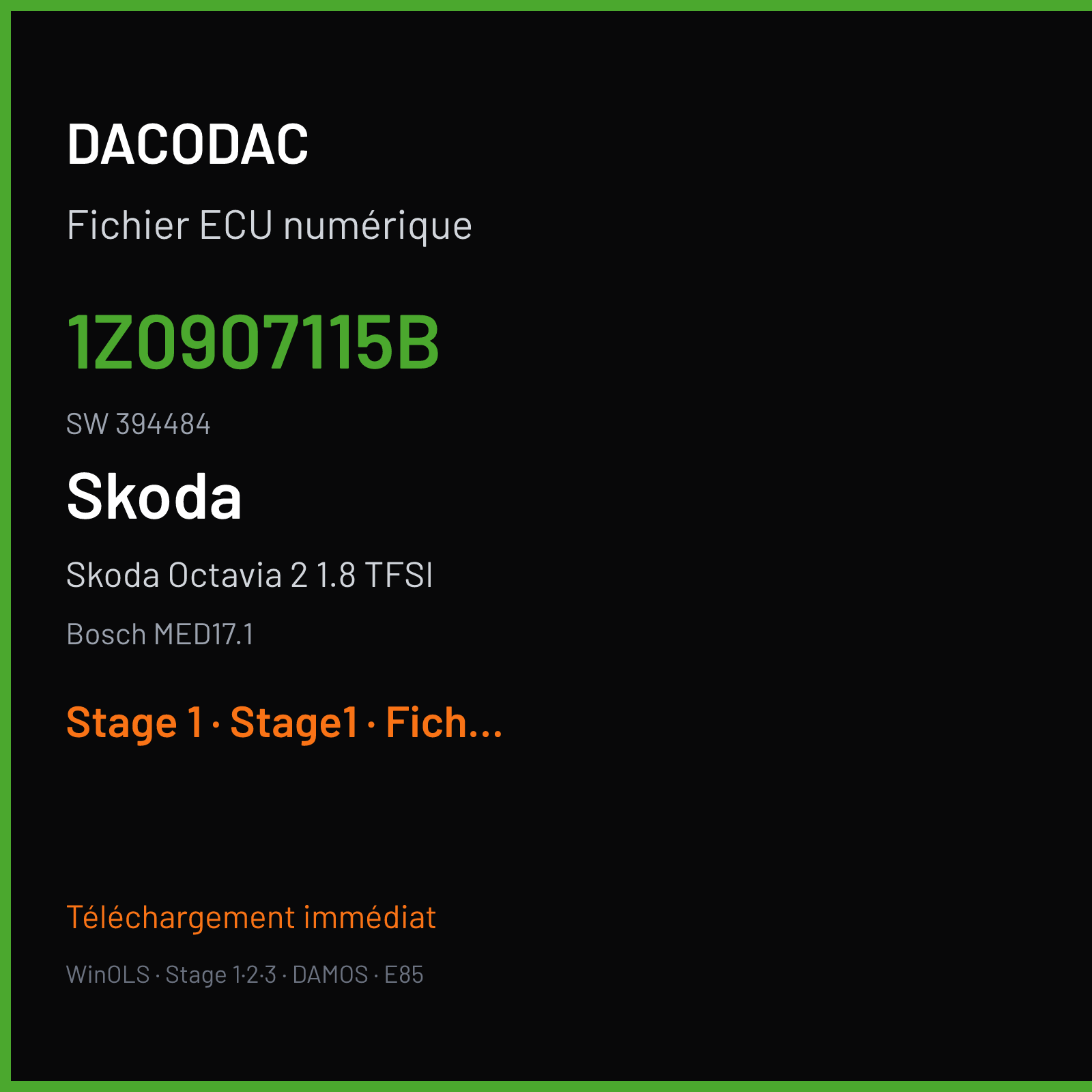 Skoda Octavia 2 1.8 TFSI (2008) — Bosch MED17.1 — 1Z0907115B · 394484 — Stage 1
