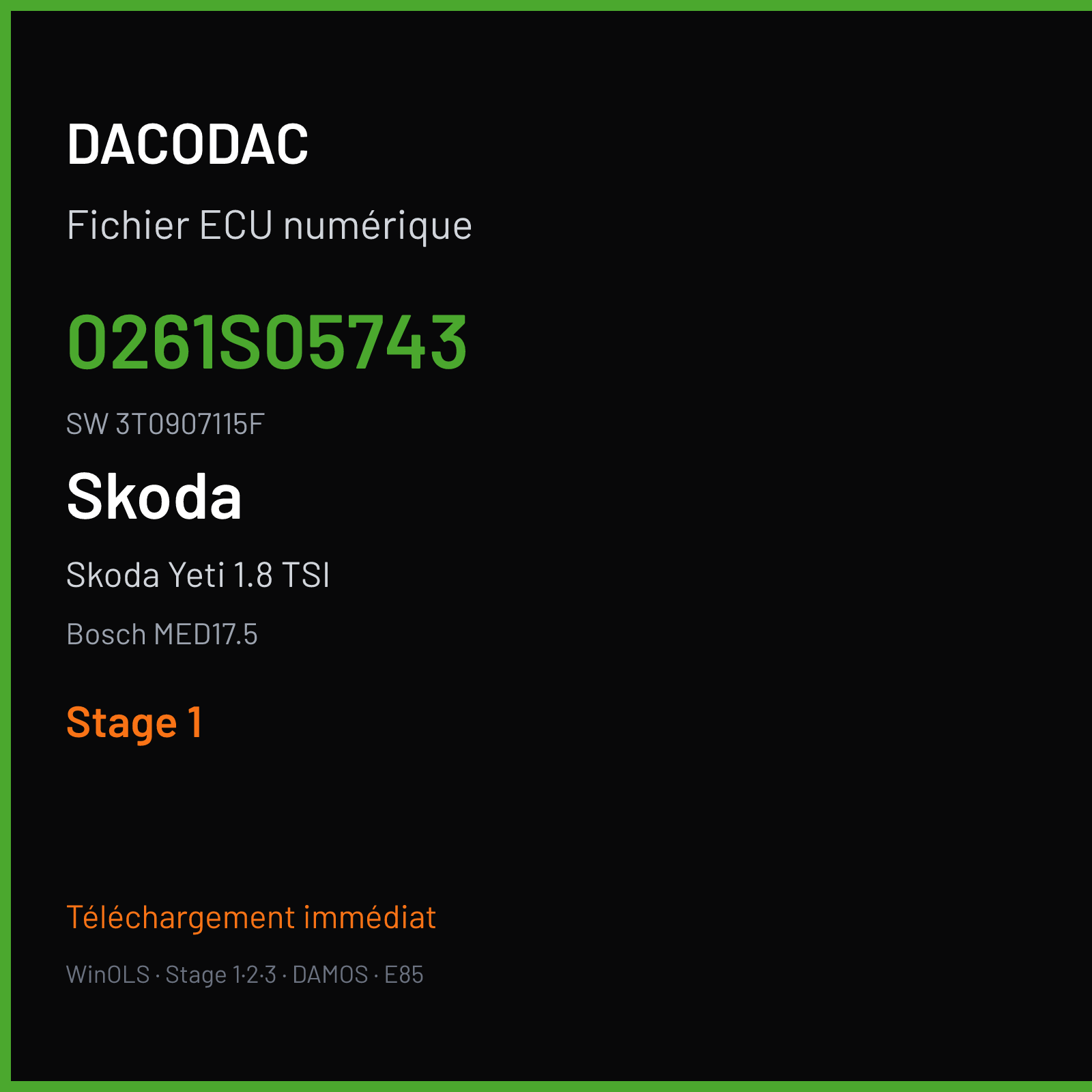 Skoda Yeti 1.8 TSI 152 ch (2012) — Bosch MED17.5 — 0261S05743 · 3T0907115F · 522297 — Stage 1