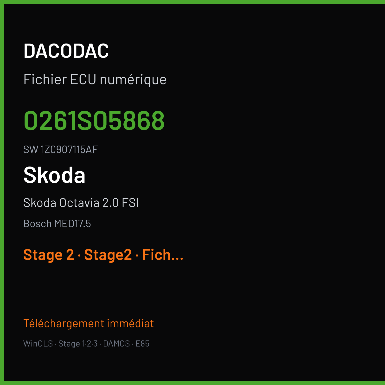 Skoda Octavia 2.0 FSI (2011) — Bosch MED17.5 — 0261S05868 · 1Z0907115AF — Stage 2
