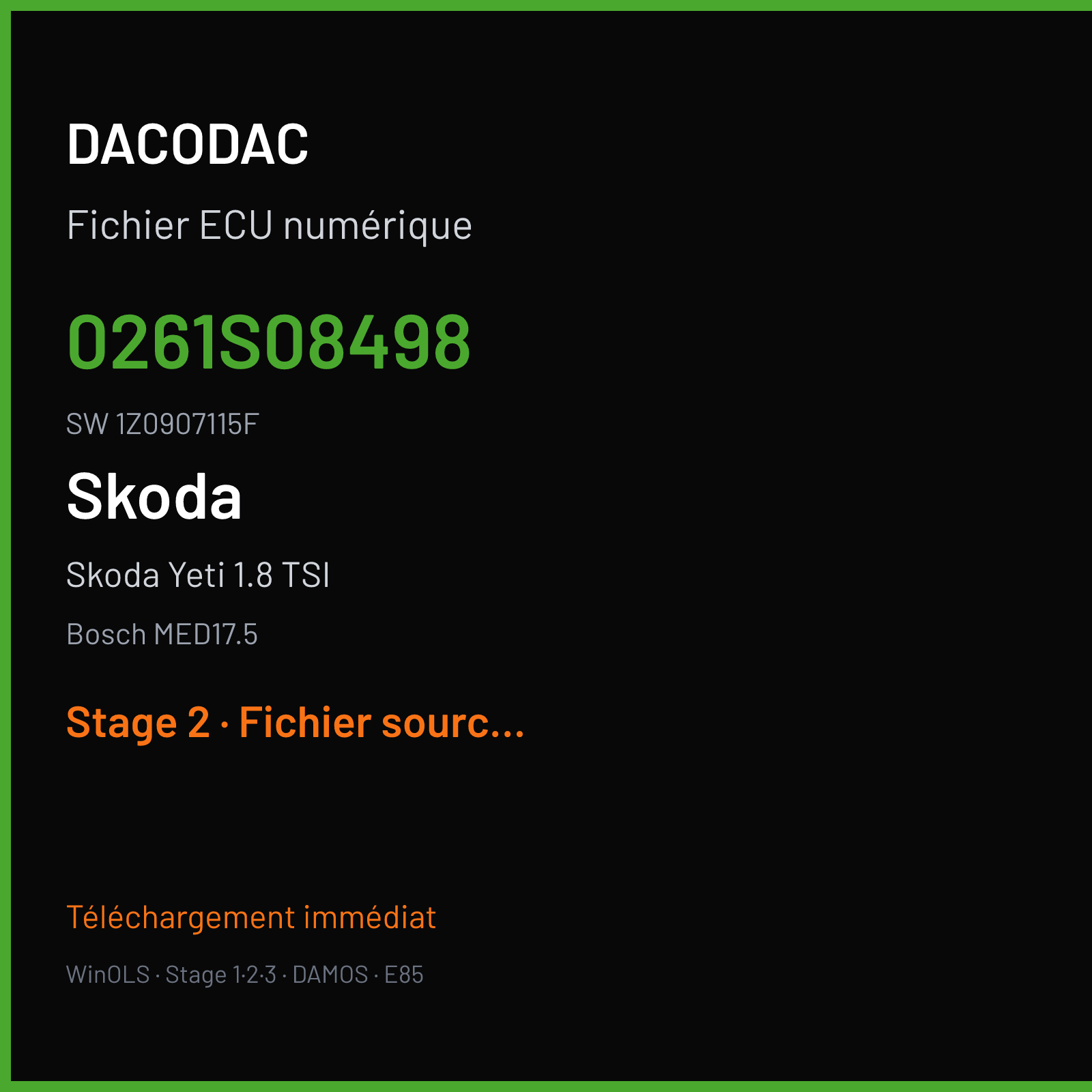 Skoda Yeti 1.8 TSI 160 ch (2014) — Bosch MED17.5 — 0261S08498 · 1Z0907115F · 533823 — Stage 2