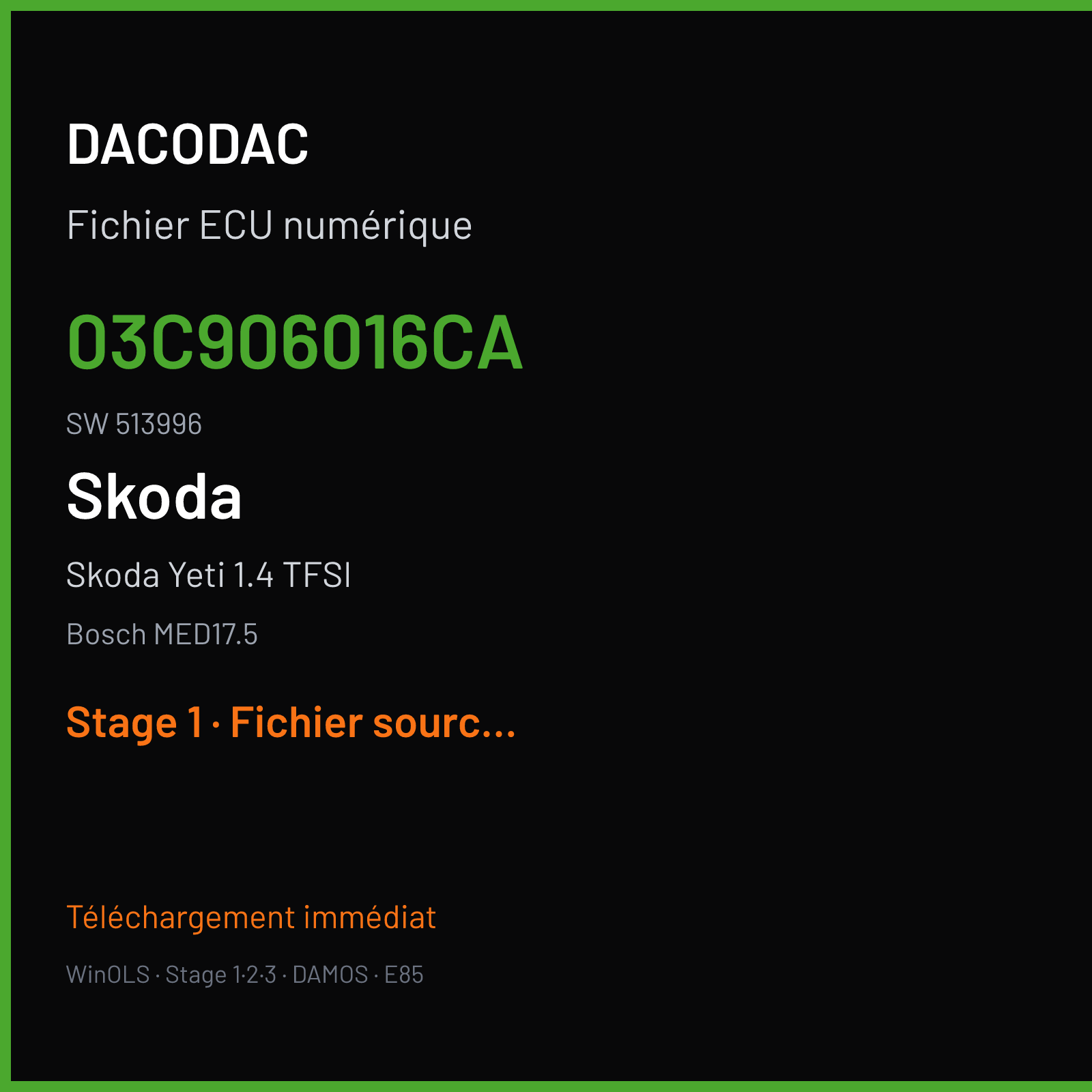 Skoda Yeti 1.4 TFSI (2011) — Bosch MED17.5 — 03C906016CA · 513996 — Stage 1