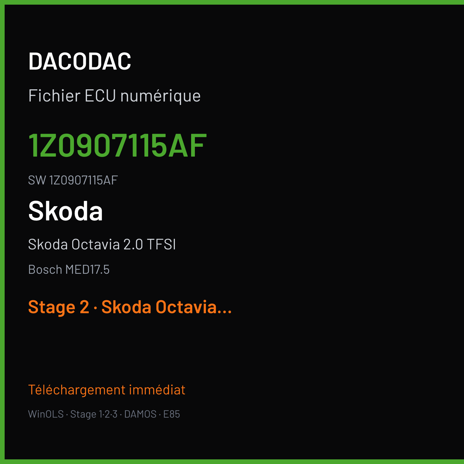 Skoda Octavia 2.0 TFSI 200 ch (2011) — Bosch MED17.5 — 1Z0907115AF · 1Z0907115AF · 504330 — Stage 2