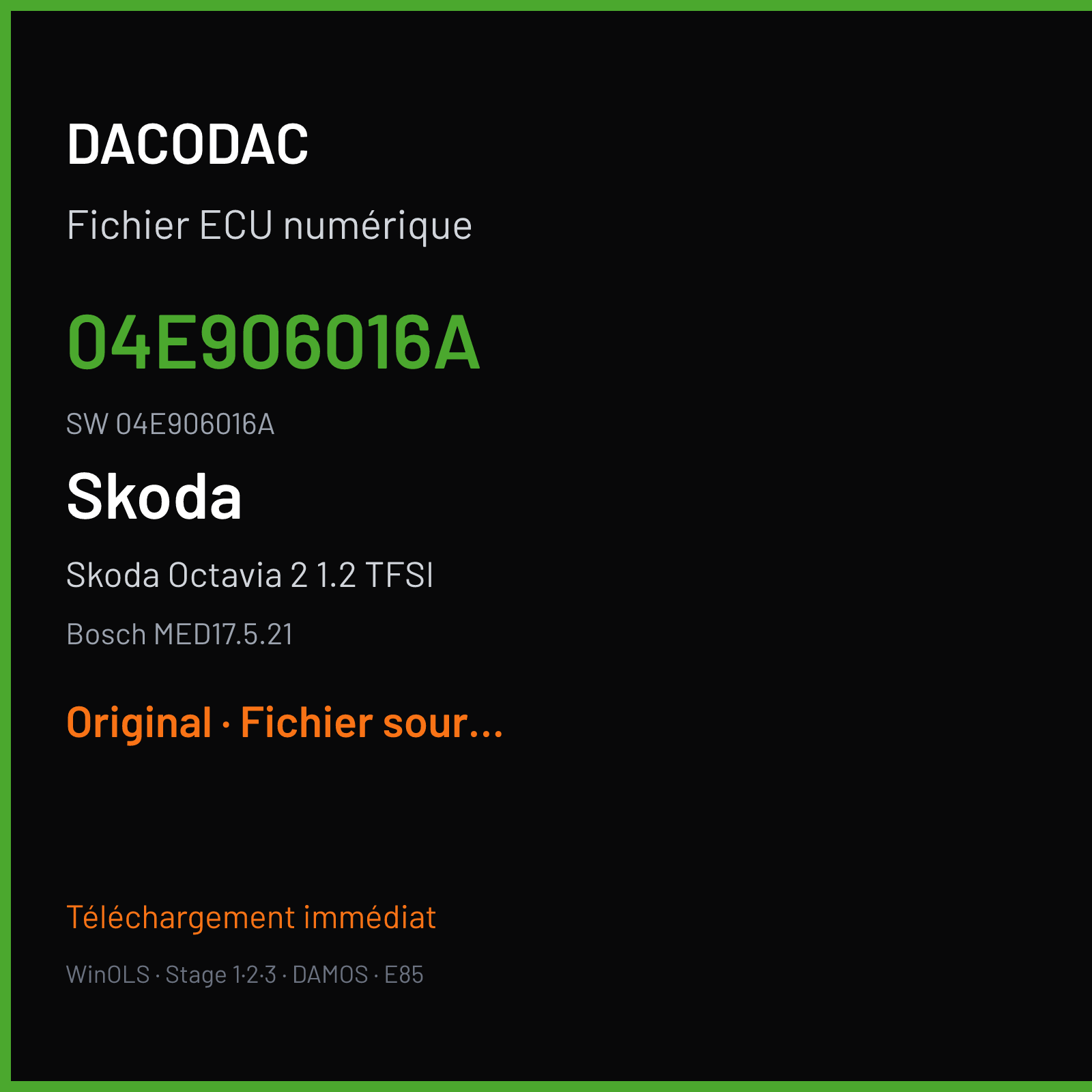 Skoda Octavia 2 1.2 TFSI 105 ch (2013) — Bosch MED17.5.21 — 04E906016A · 04E906016A · 533197 — Original