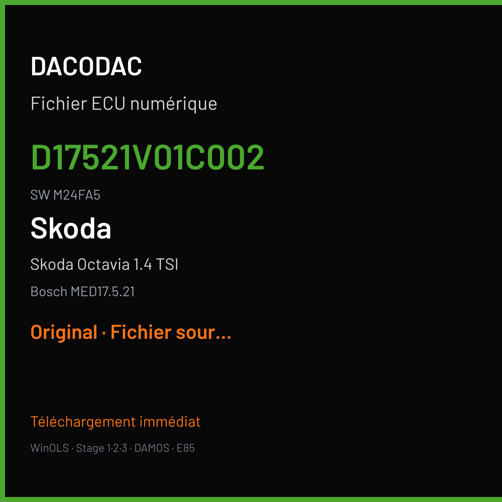 Skoda Octavia 1.4 TSI (2013) — Bosch MED17.5.21 — D17521V01C002 · M24FA5 — Original