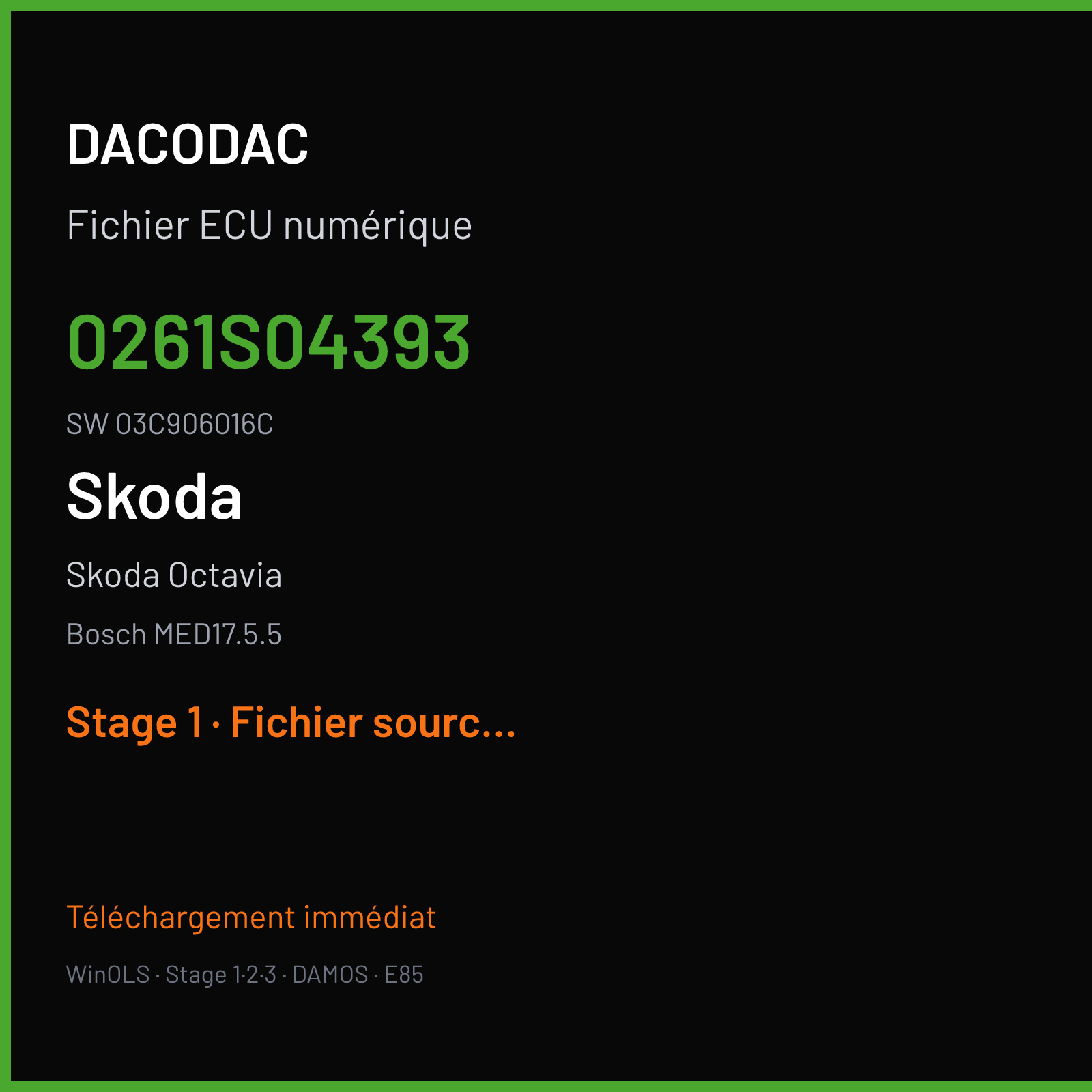 Skoda Octavia 122 ch (2011) — Bosch MED17.5.5 — 0261S04393 · 03C906016C · 503658 — Stage 1