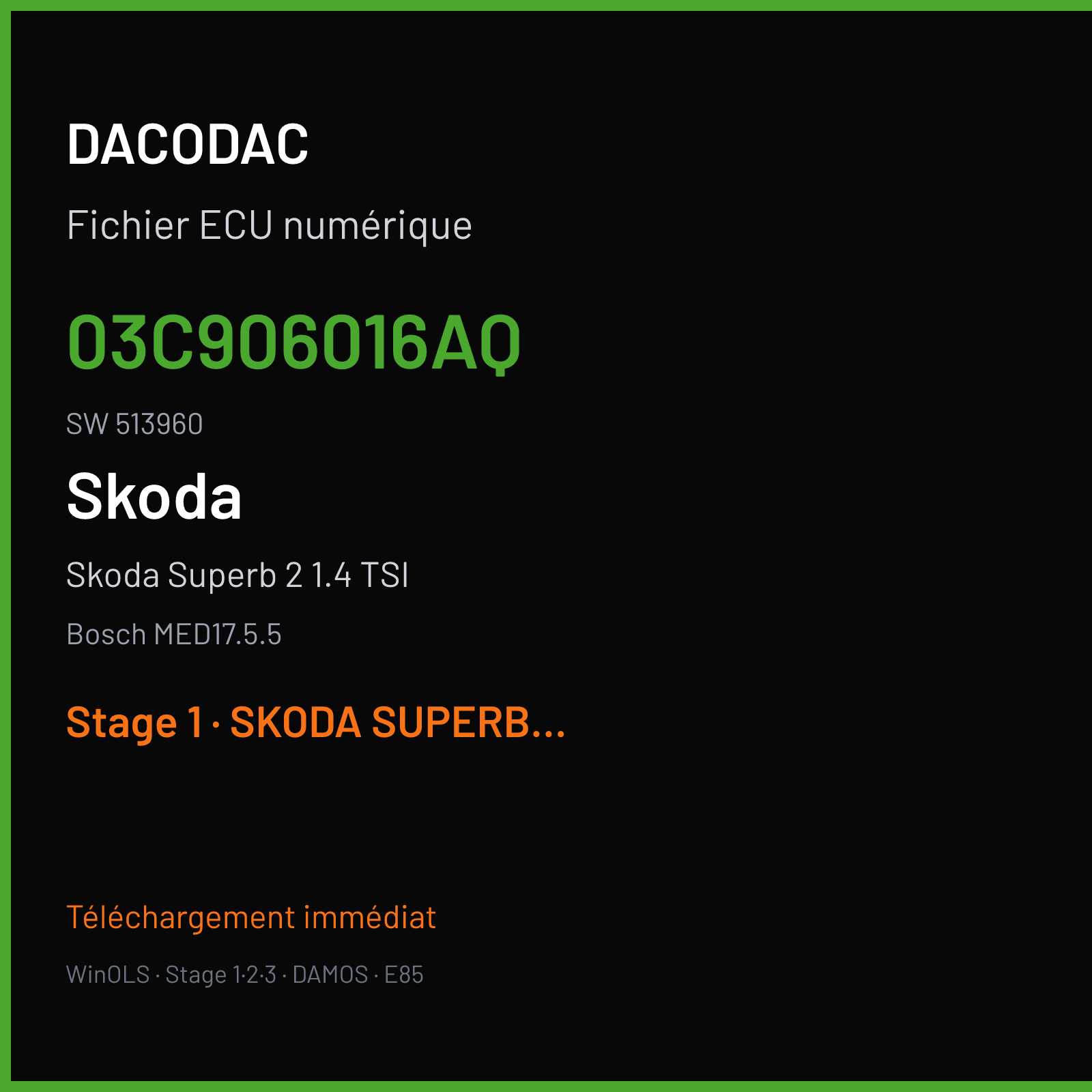 Skoda Superb 2 1.4 TSI — Bosch MED17.5.5 — 03C906016AQ · 513960 — Stage 1