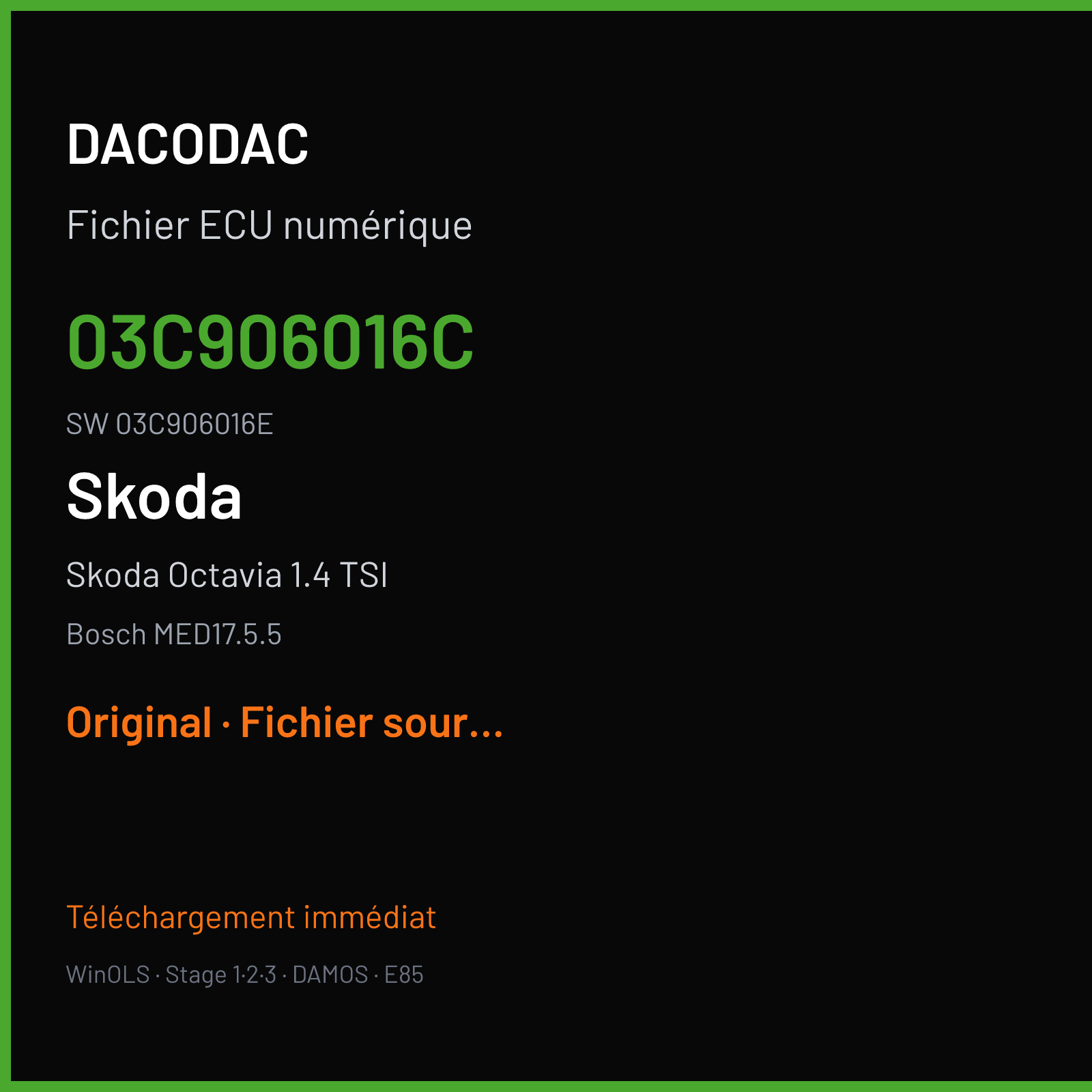 Skoda Octavia 1.4 TSI 122 ch (2012) — Bosch MED17.5.5 — 03C906016C · 03C906016E · 516950 — Original