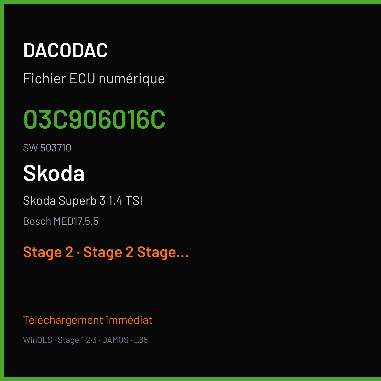 Skoda Superb 3 1.4 TSI (2010) — Bosch MED17.5.5 — 03C906016C · 503710 — Stage 2