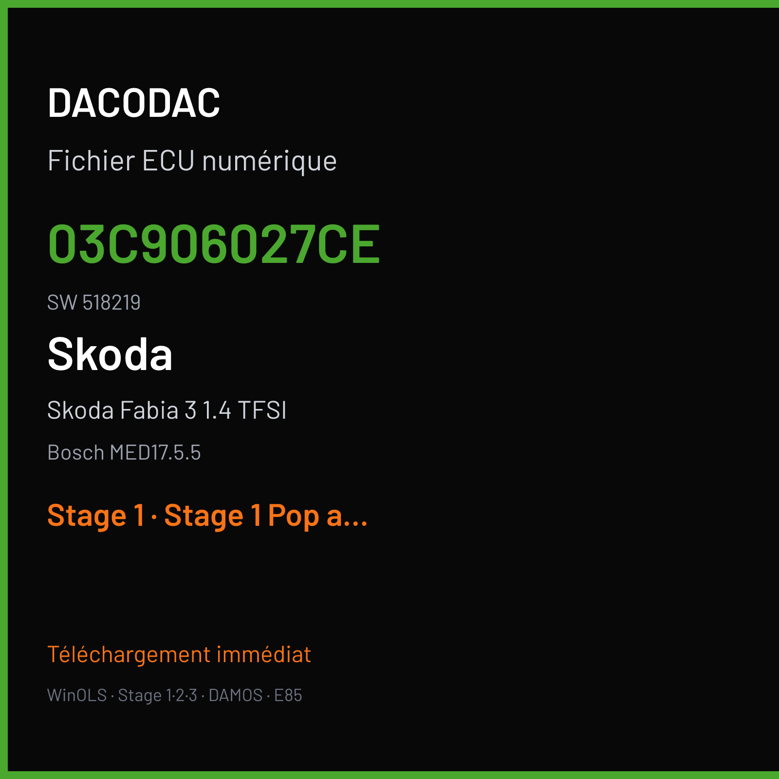 Skoda Fabia 3 1.4 TFSI (2011) — Bosch MED17.5.5 — 03C906027CE · 518219 — Stage 1