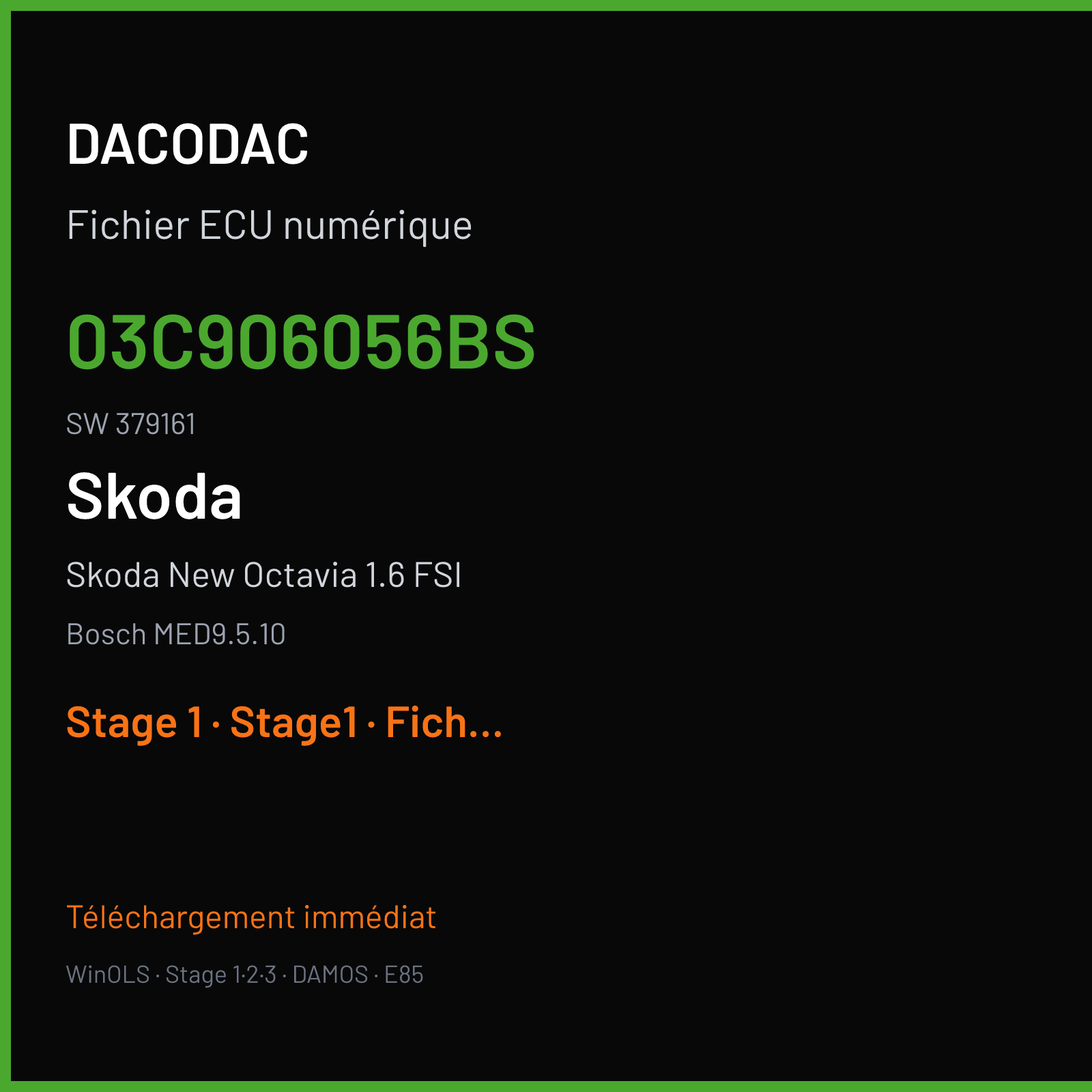 Skoda New Octavia 1.6 FSI (2005) — Bosch MED9.5.10 — 03C906056BS · 379161 — Stage 1