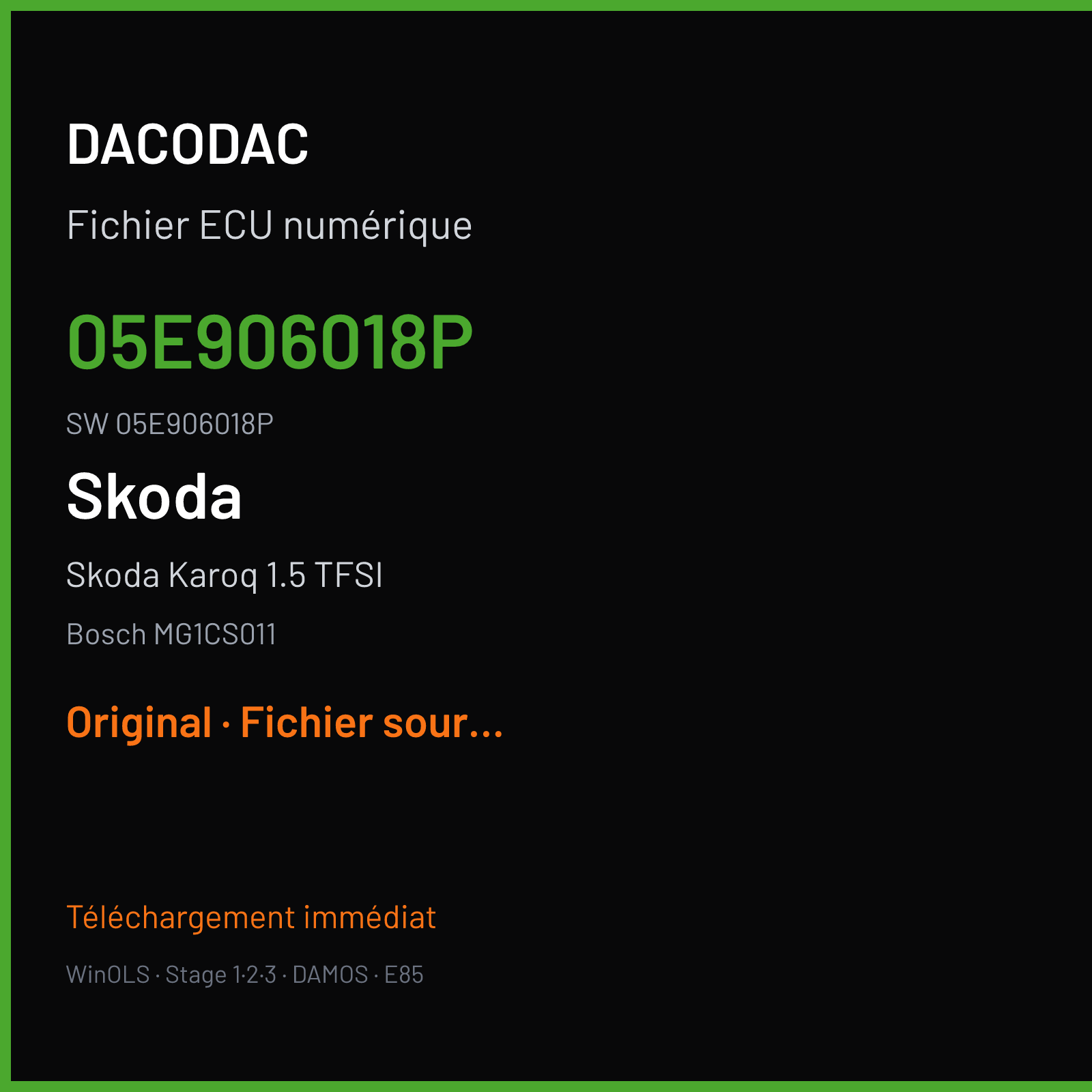 Skoda Karoq 1.5 TFSI 150 ch — Bosch MG1CS011 — 05E906018P · 05E906018P · 021899 — Original