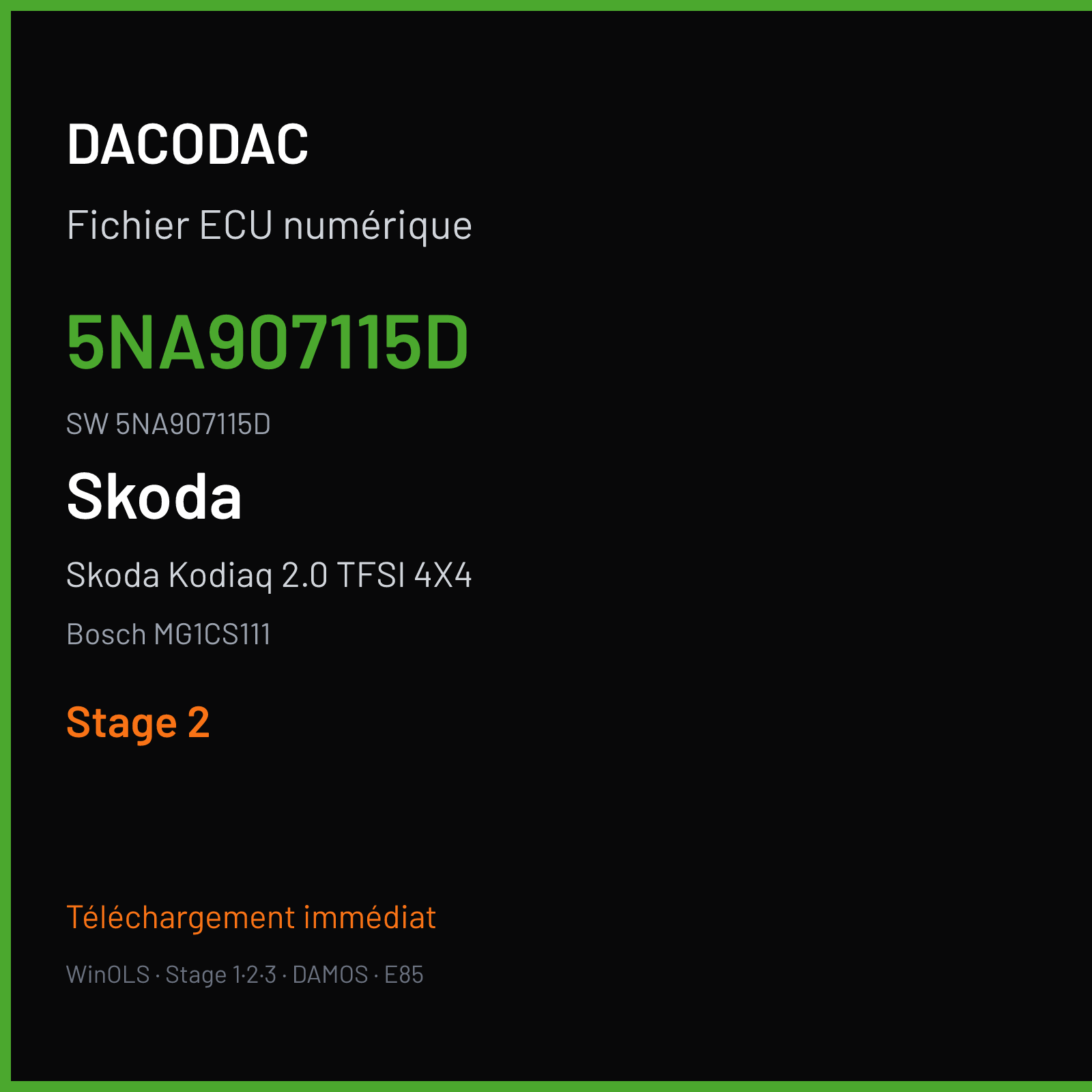 Skoda Kodiaq 2.0 TFSI 4X4 179 ch (2017) — Bosch MG1CS111 — 5NA907115D · 5NA907115D · 002437 — Stage 2