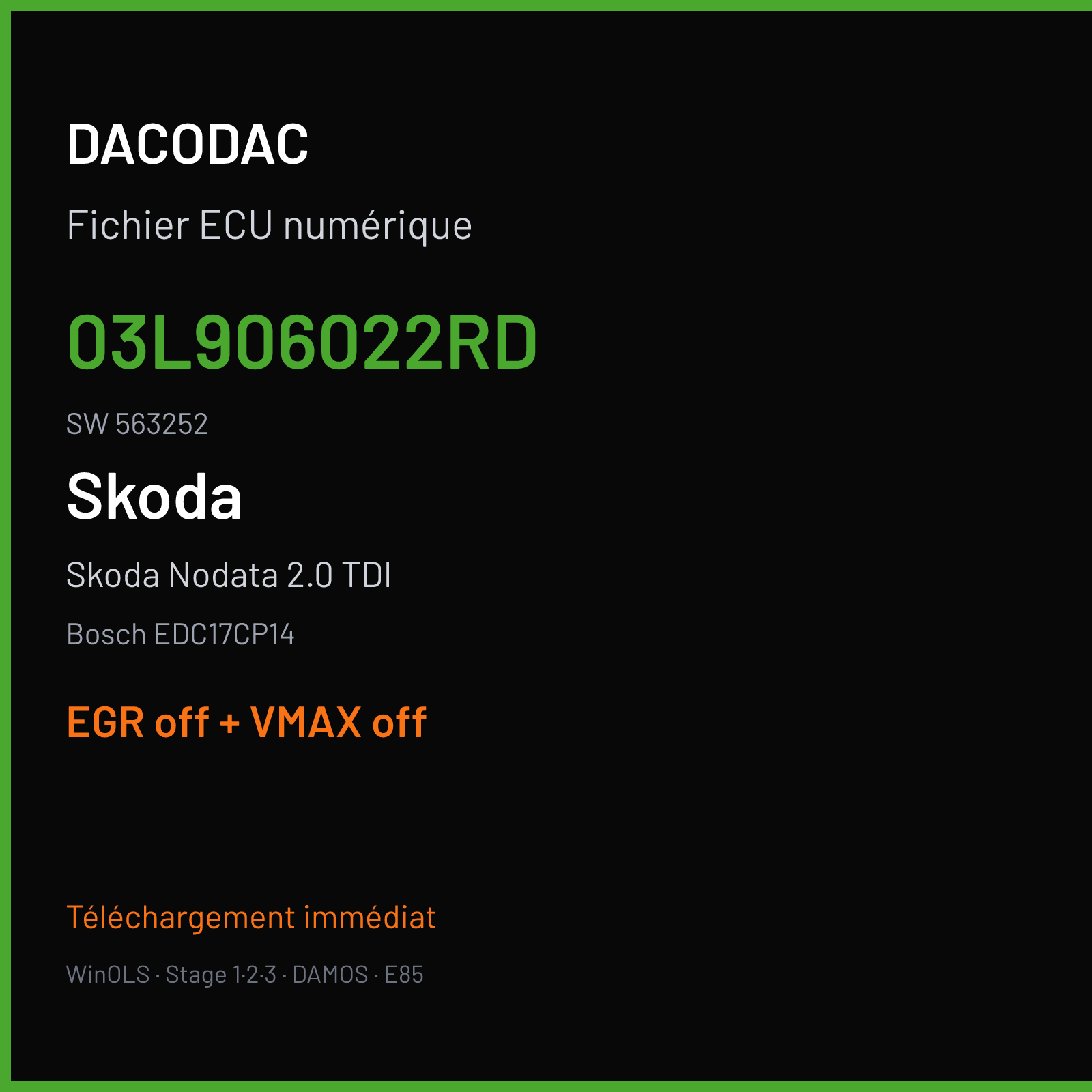 Skoda Nodata 2.0 TDI — Bosch EDC17CP14 — 03L906022RD · 563252 — EGR off + VMAX off