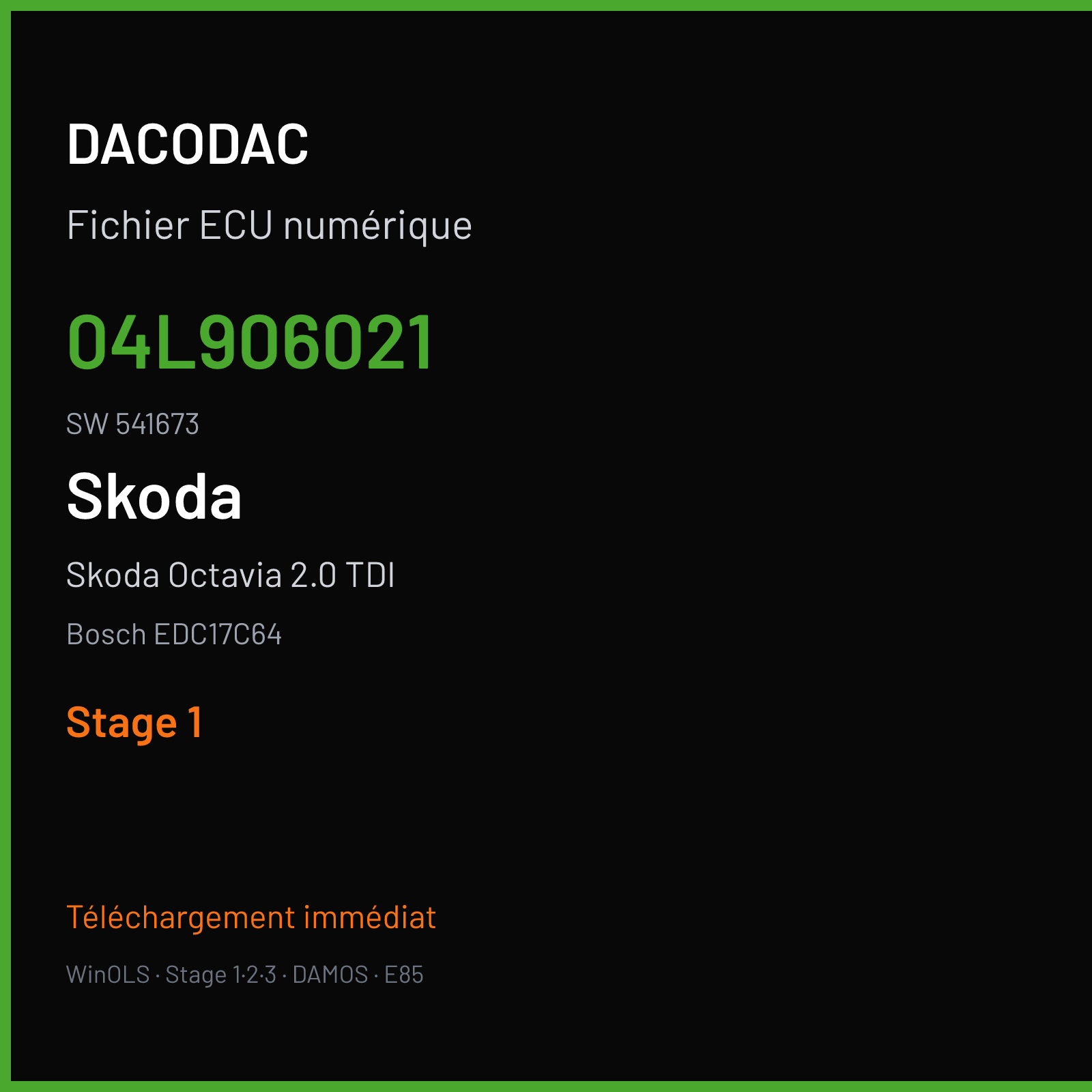 Skoda Octavia 2.0 TDI (2014) — Bosch EDC17C64 — 04L906021 · 541673 — Stage 1