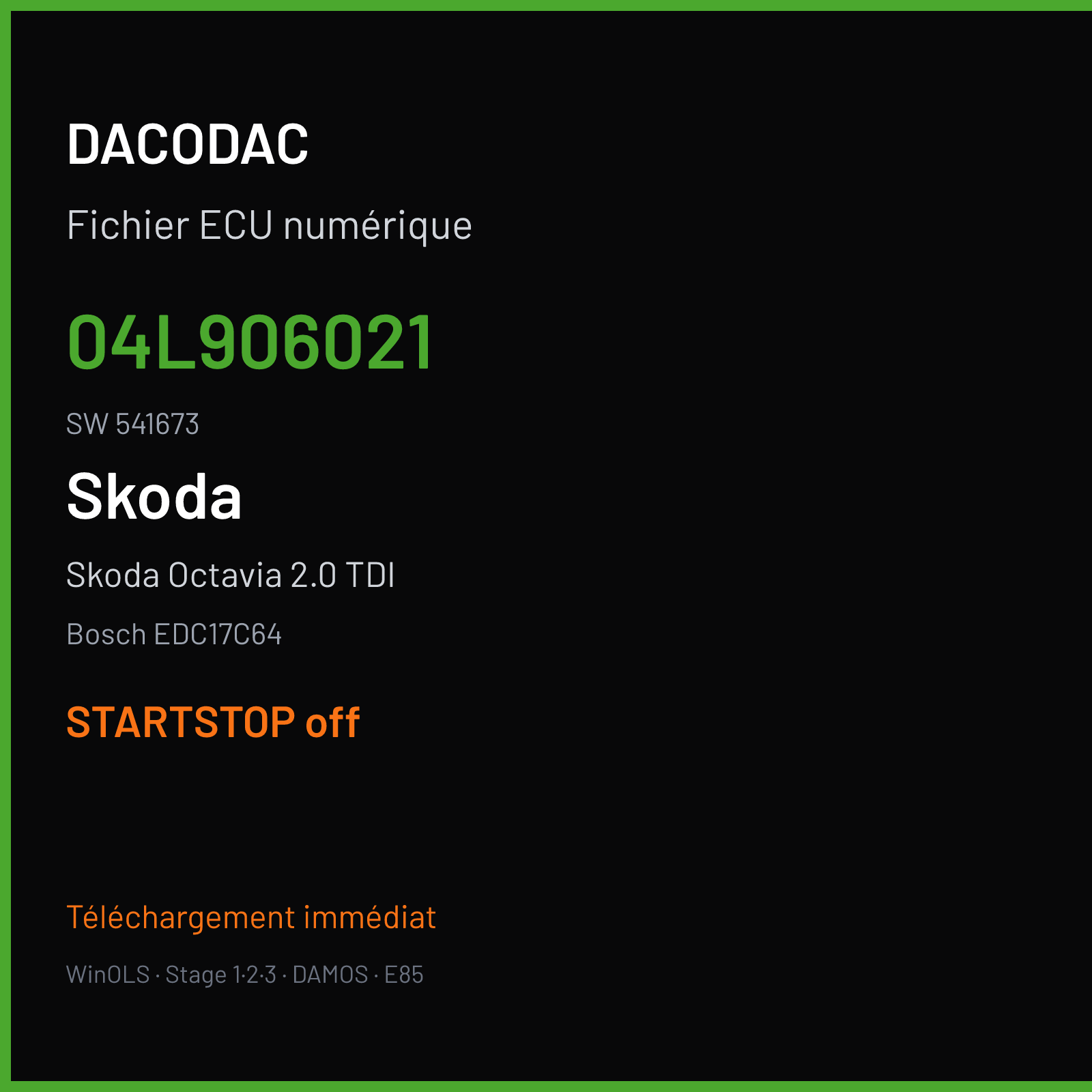 Skoda Octavia 2.0 TDI (2014) — Bosch EDC17C64 — 04L906021 · 541673 — STARTSTOP off
