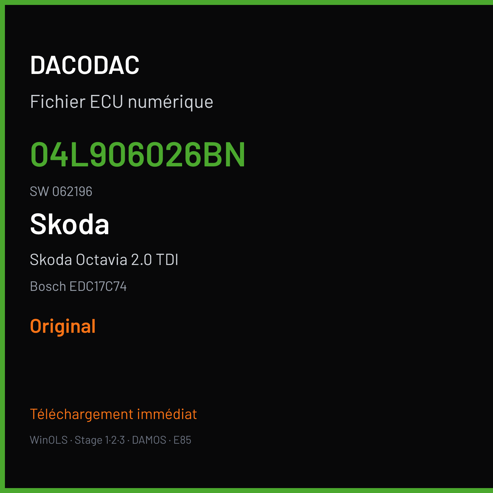 Skoda Octavia 2.0 TDI (2017) — Bosch EDC17C74 — 04L906026BN · 062196 — Original