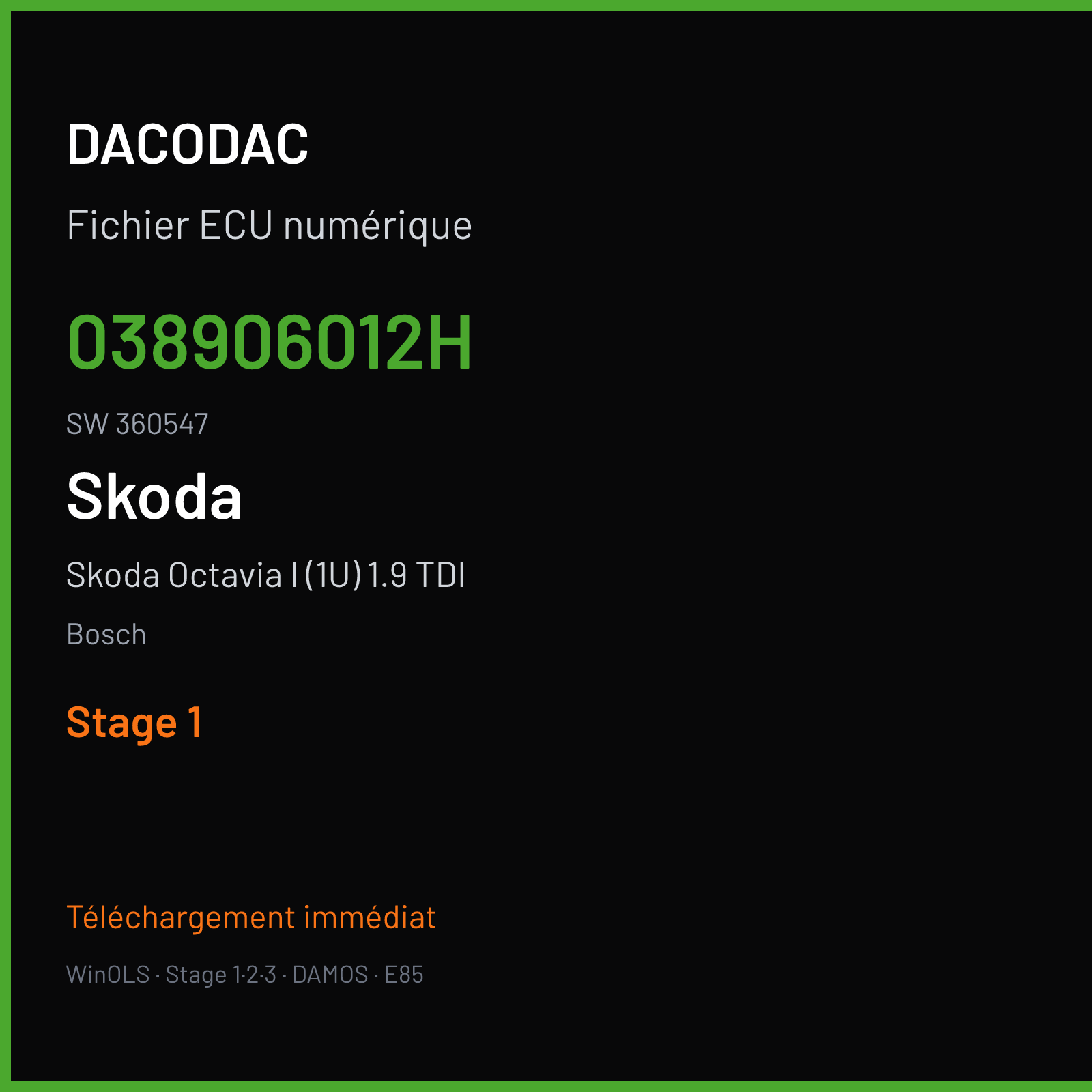 Skoda Octavia I (1U) 1.9 TDI (2005) — Bosch — 038906012H · 360547 — Stage 1