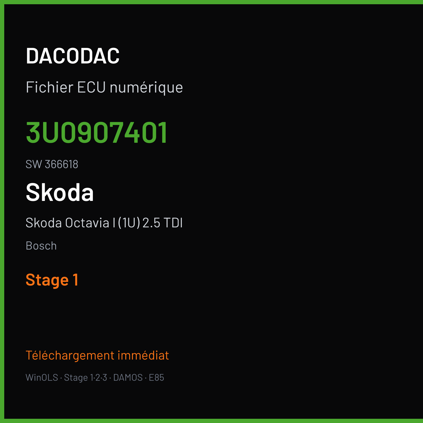Skoda Octavia I (1U) 2.5 TDI (2005) — Bosch — 3U0907401 · 366618 — Stage 1