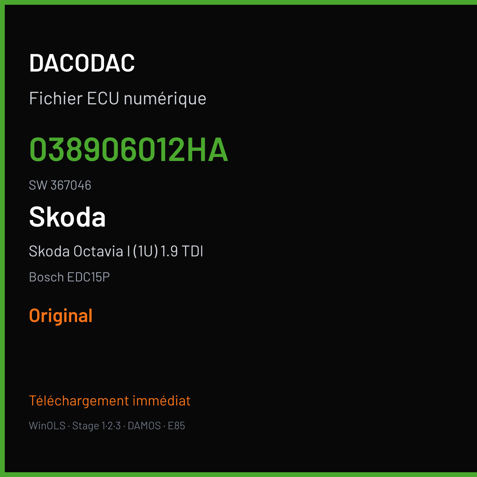 Skoda Octavia I (1U) 1.9 TDI (2002) — Bosch EDC15P — 038906012HA · 367046 — Original