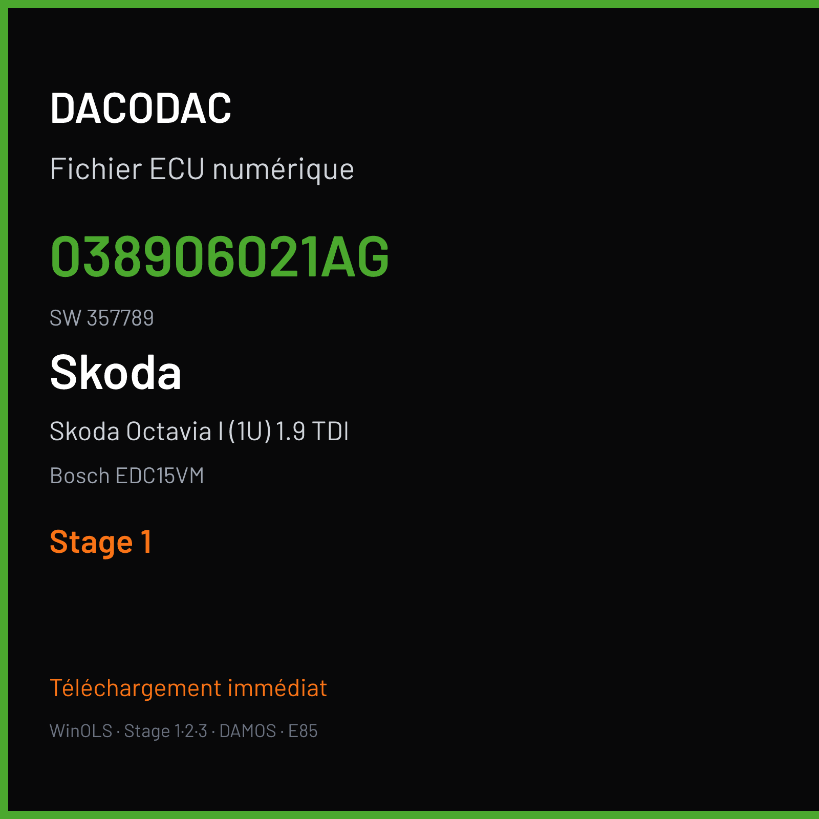 Skoda Octavia I (1U) 1.9 TDI — Bosch EDC15VM — 038906021AG · 357789 — Stage 1