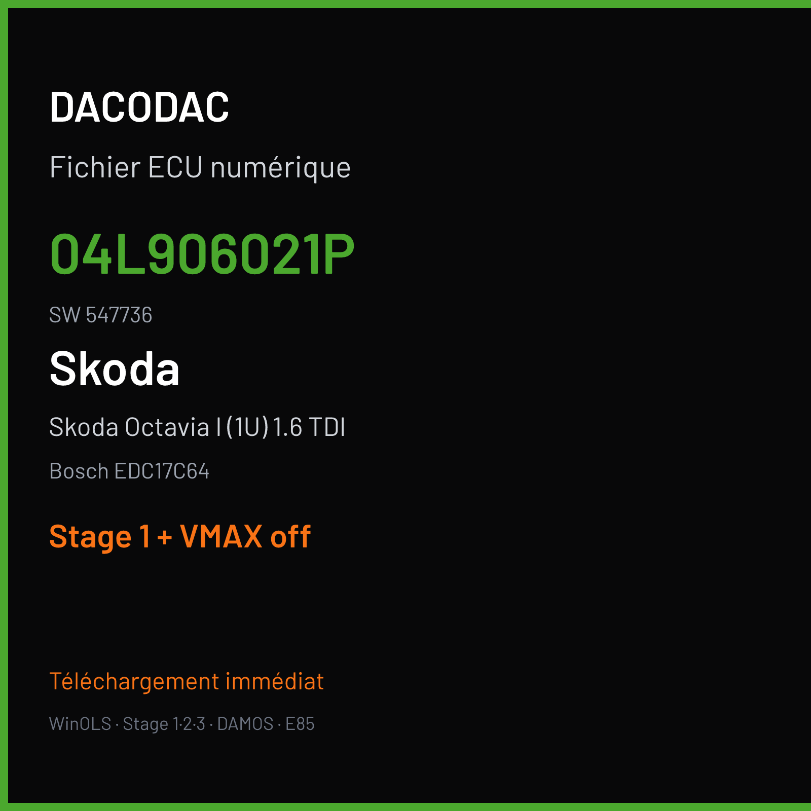 Skoda Octavia I (1U) 1.6 TDI (2015) — Bosch EDC17C64 — 04L906021P · 547736 — Stage 1 + VMAX off