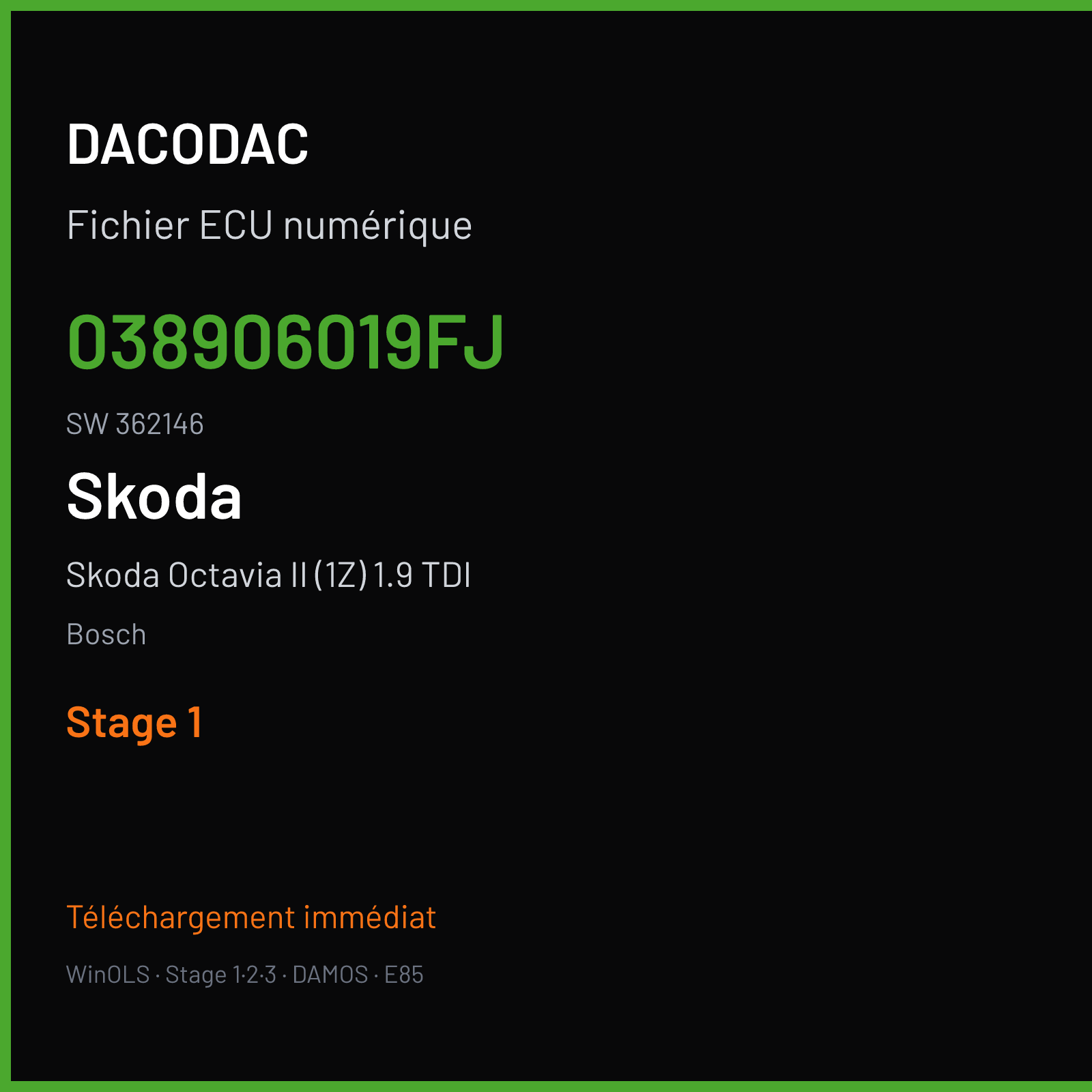 Skoda Octavia II (1Z) 1.9 TDI (2002) — Bosch — 038906019FJ · 362146 — Stage 1