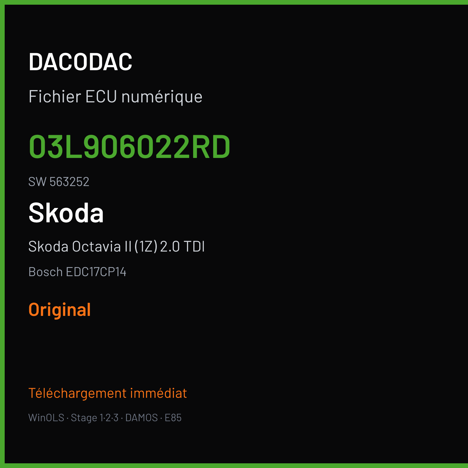 Skoda Octavia II (1Z) 2.0 TDI (2013) — Bosch EDC17CP14 — 03L906022RD · 563252 — Original