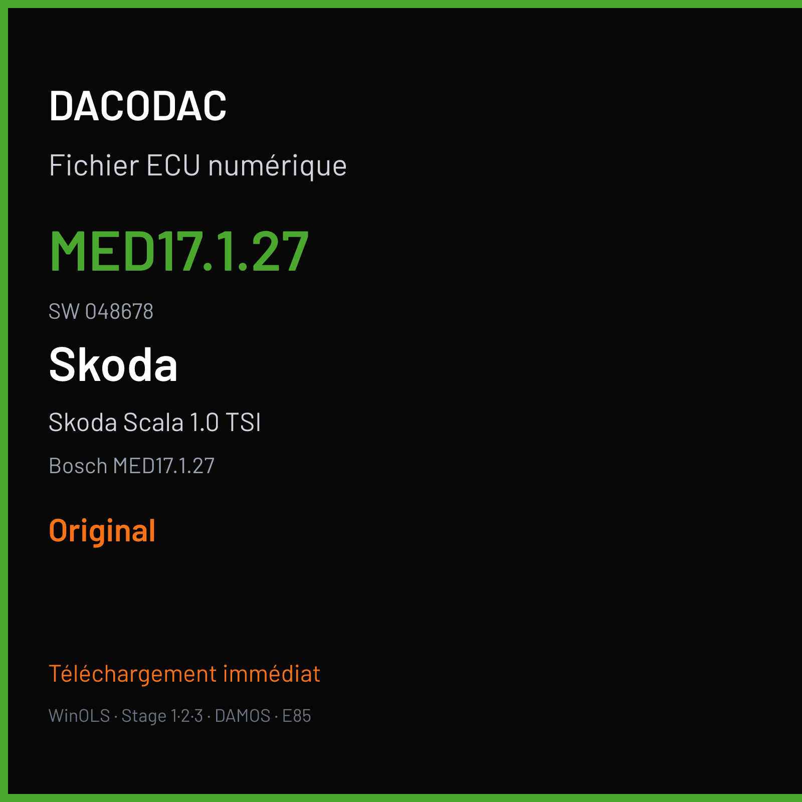 Skoda Scala 1.0 TSI (2019) — Bosch MED17.1.27 — MED17.1.27 · 048678 — Original