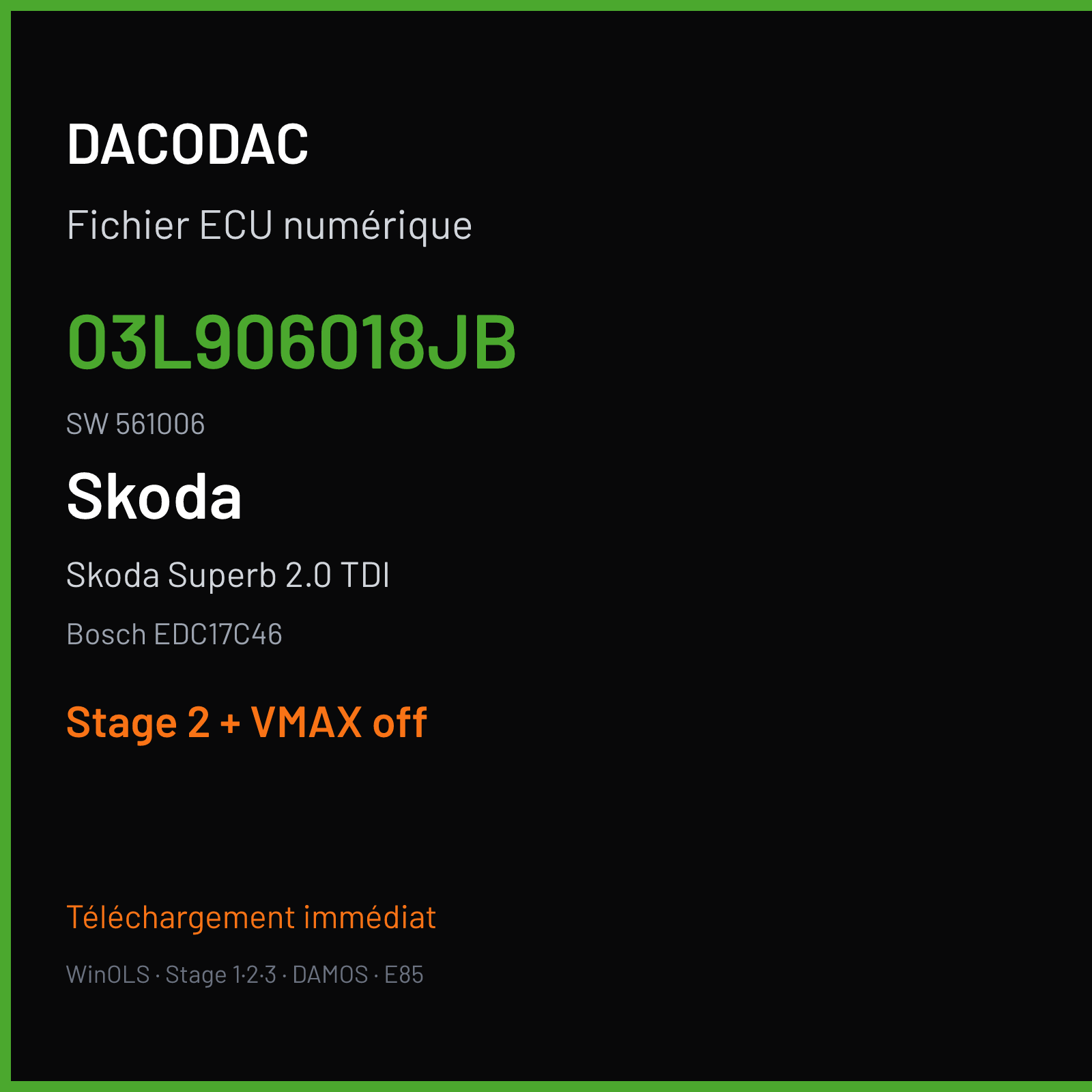 Skoda Superb 2.0 TDI (2011) — Bosch EDC17C46 — 03L906018JB · 561006 — Stage 2 + VMAX off