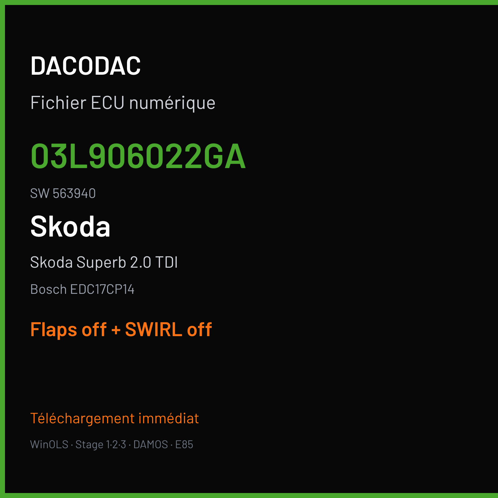 Skoda Superb 2.0 TDI (2010) — Bosch EDC17CP14 — 03L906022GA · 563940 — Flaps off + SWIRL off