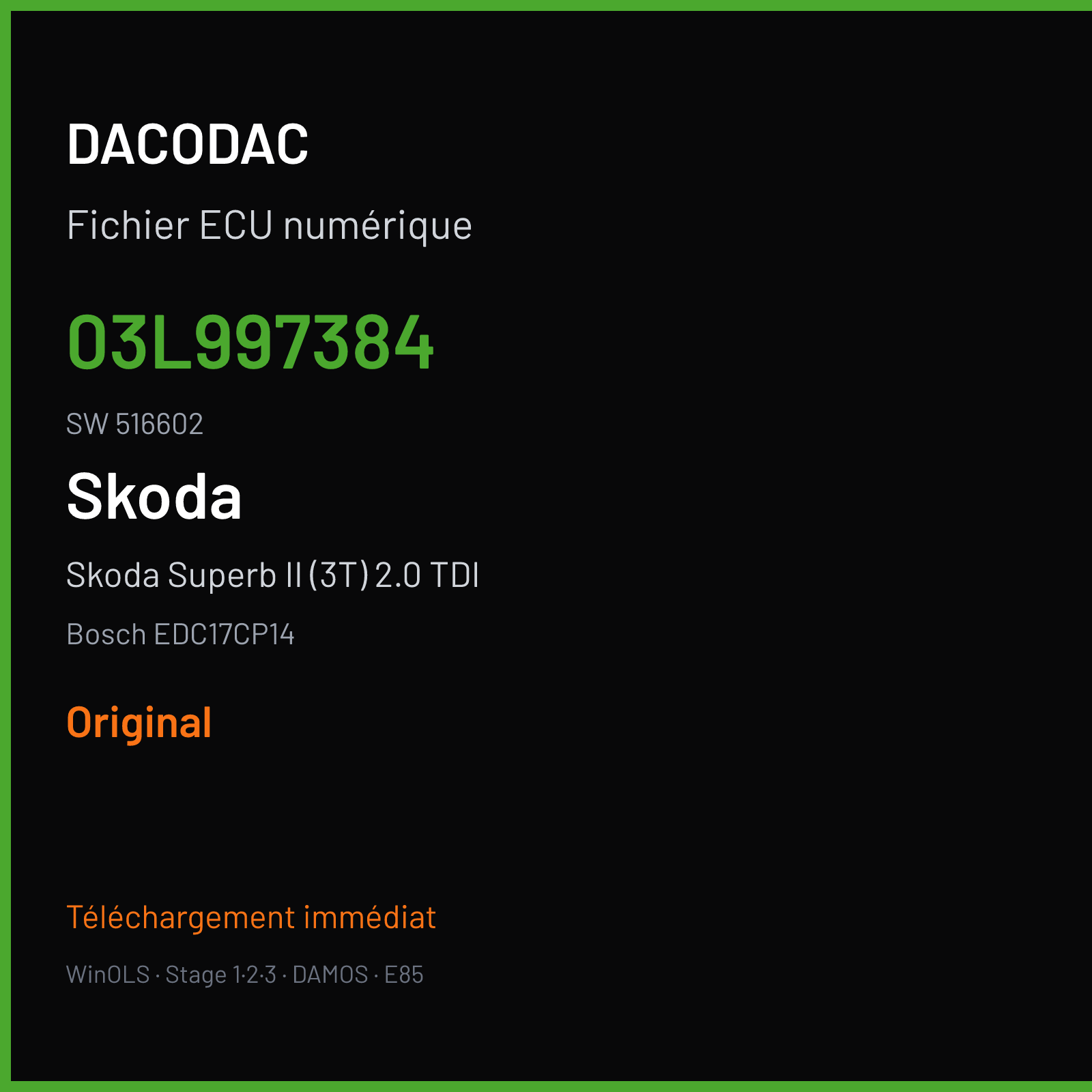 Skoda Superb II (3T) 2.0 TDI (2006) — Bosch EDC17CP14 — 03L997384 · 516602 — Original