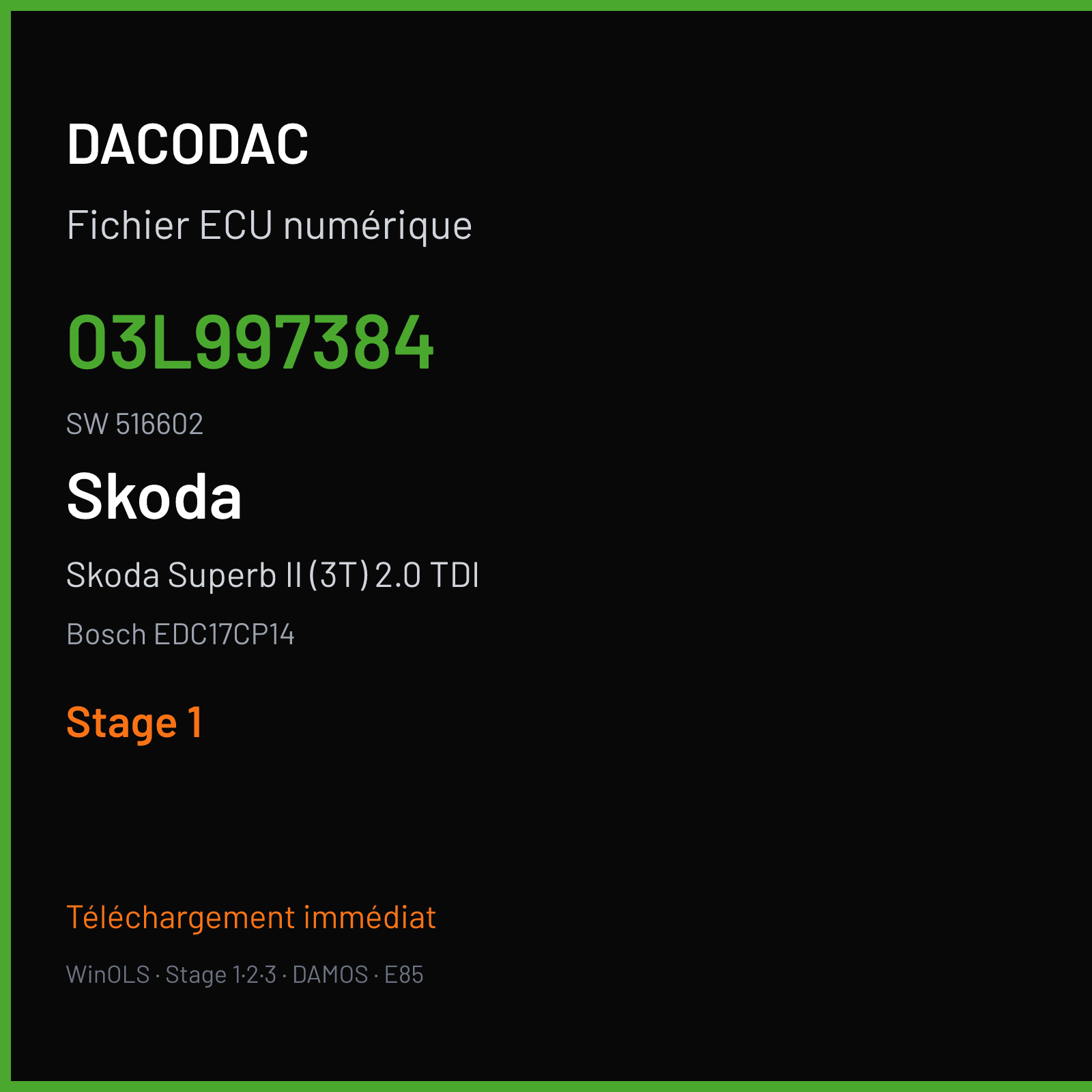 Skoda Superb II (3T) 2.0 TDI (2006) — Bosch EDC17CP14 — 03L997384 · 516602 — Stage 1