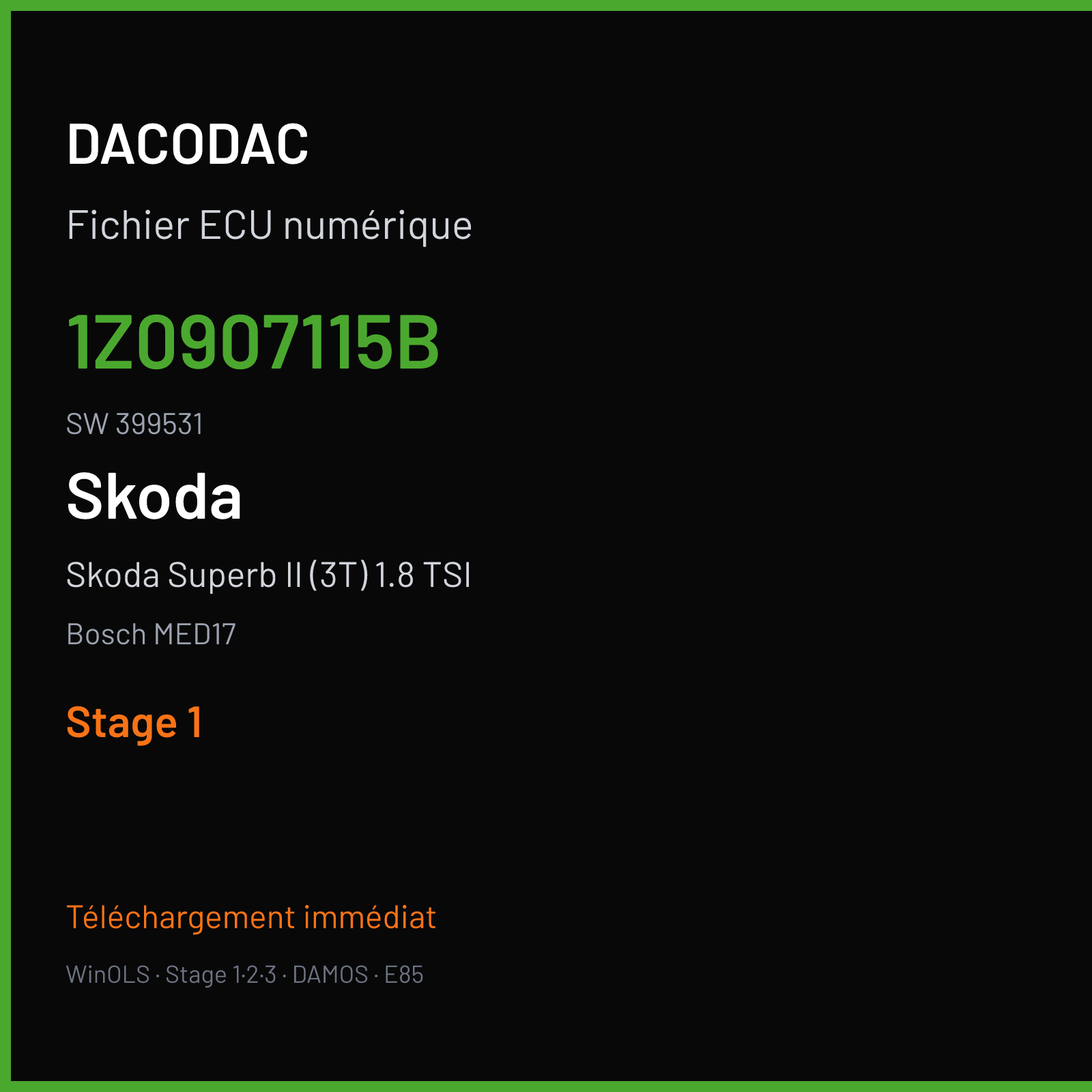 Skoda Superb II (3T) 1.8 TSI (2009) — Bosch MED17 — 1Z0907115B · 399531 — Stage 1
