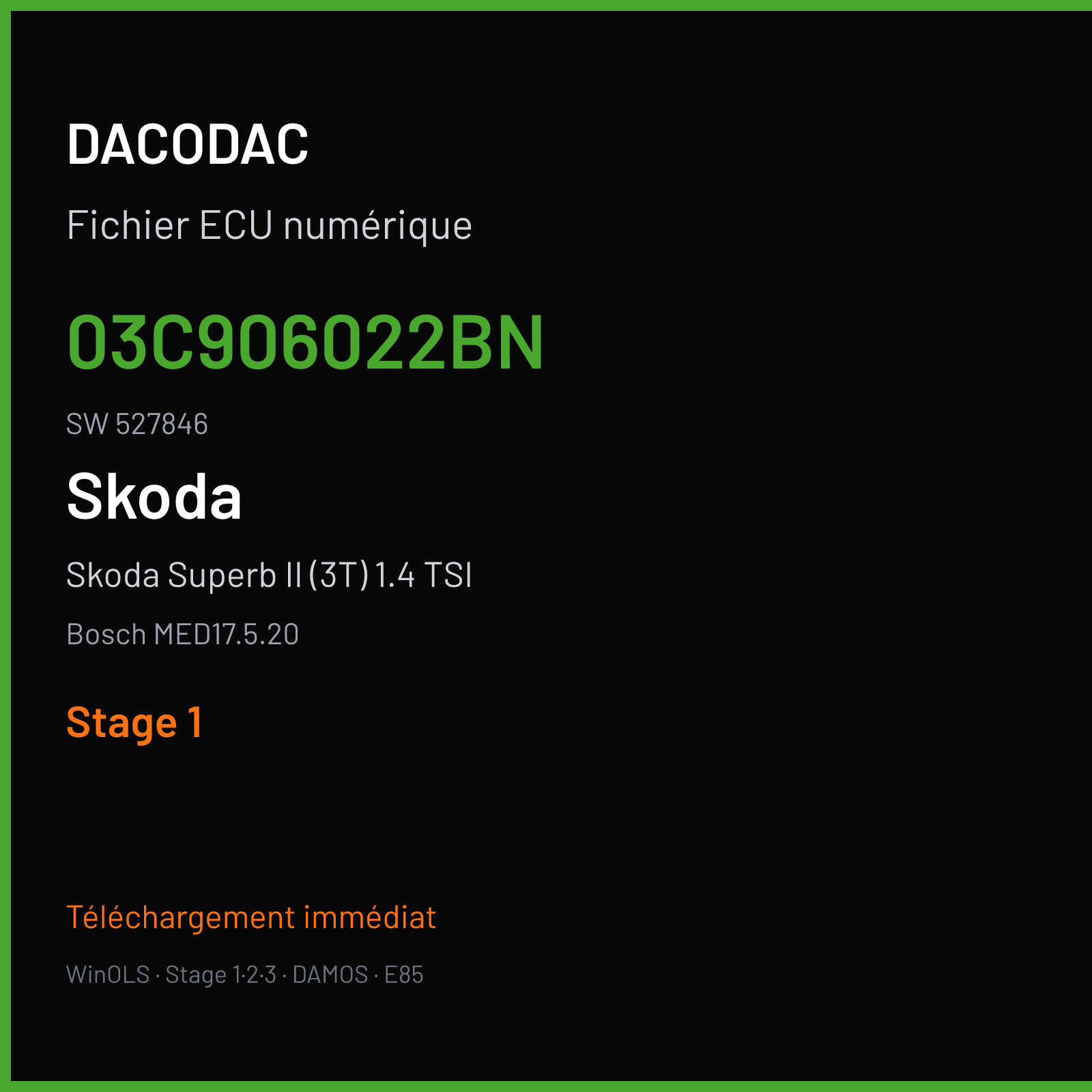 Skoda Superb II (3T) 1.4 TSI (2014) — Bosch MED17.5.20 — 03C906022BN · 527846 — Stage 1