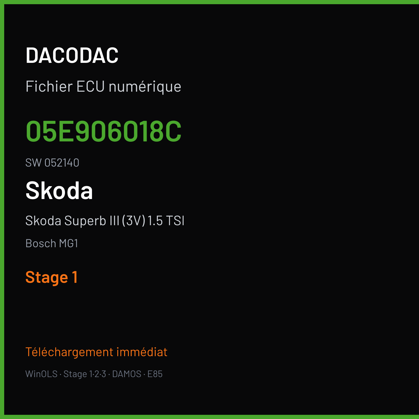 Skoda Superb III (3V) 1.5 TSI (2019) — Bosch MG1 — 05E906018C · 052140 — Stage 1
