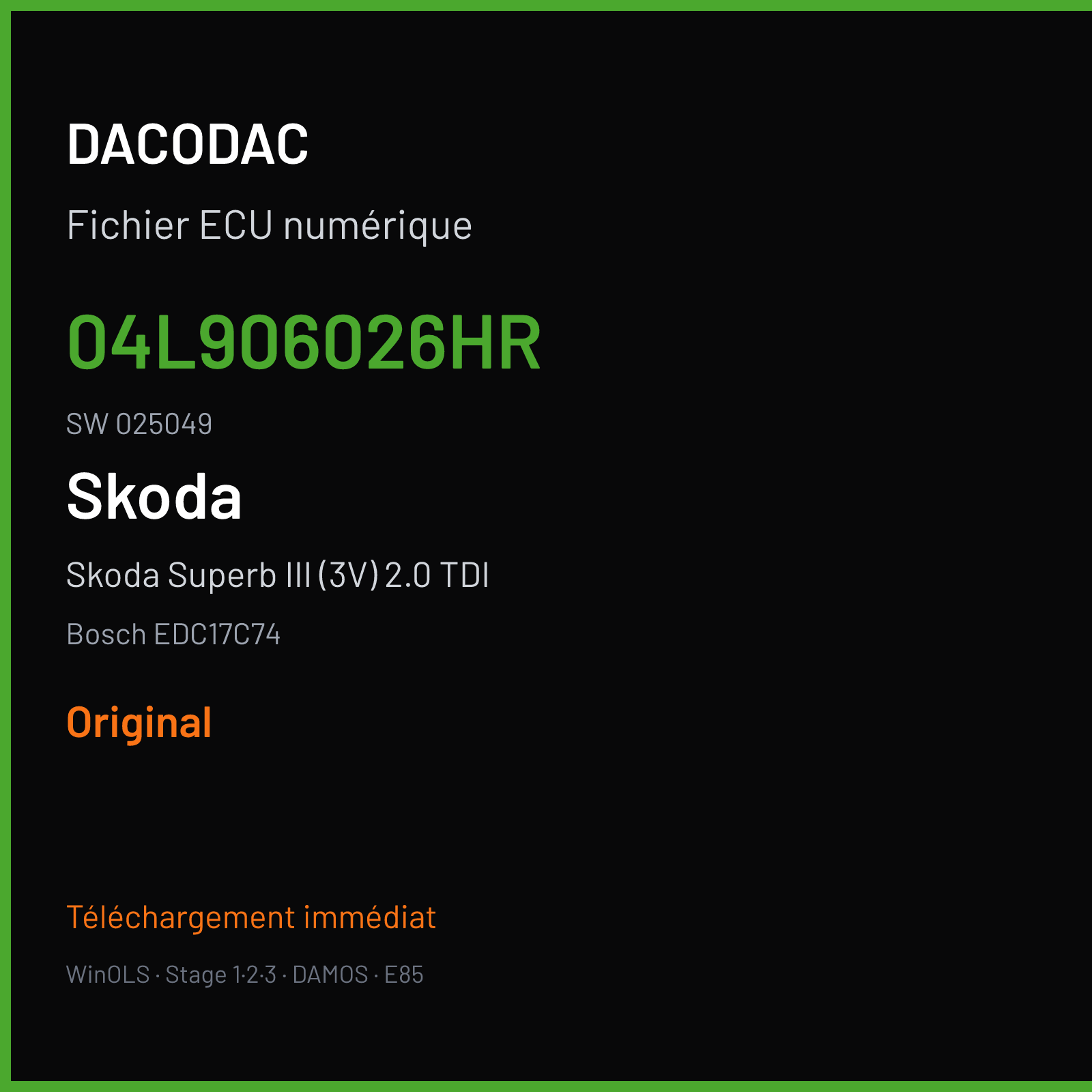 Skoda Superb III (3V) 2.0 TDI (2016) — Bosch EDC17C74 — 04L906026HR · 025049 — Original