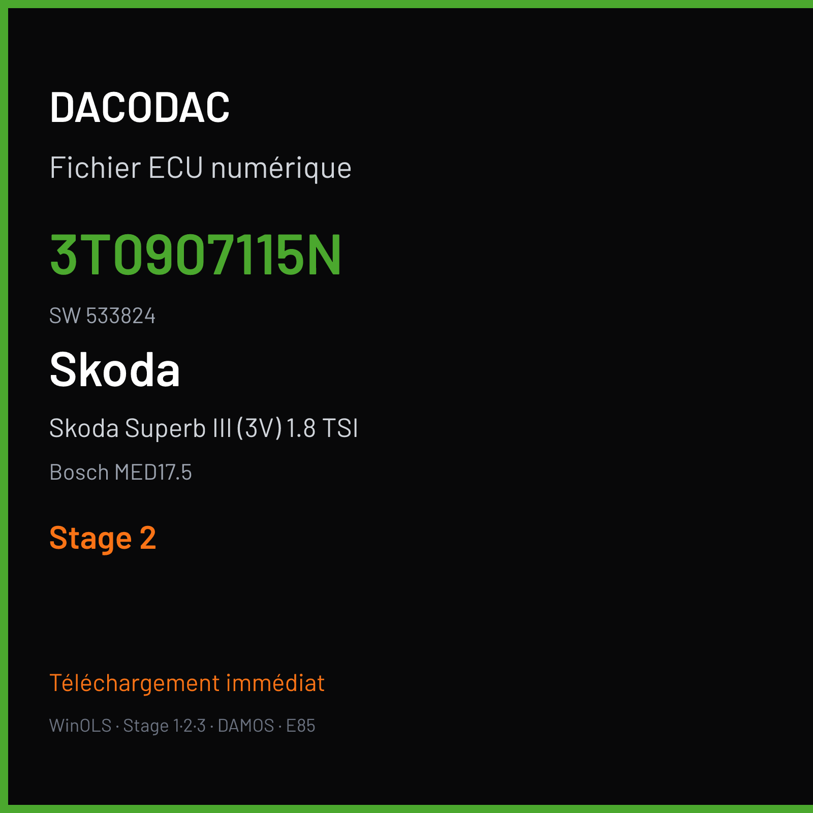 Skoda Superb III (3V) 1.8 TSI — Bosch MED17.5 — 3T0907115N · 533824 — Stage 2