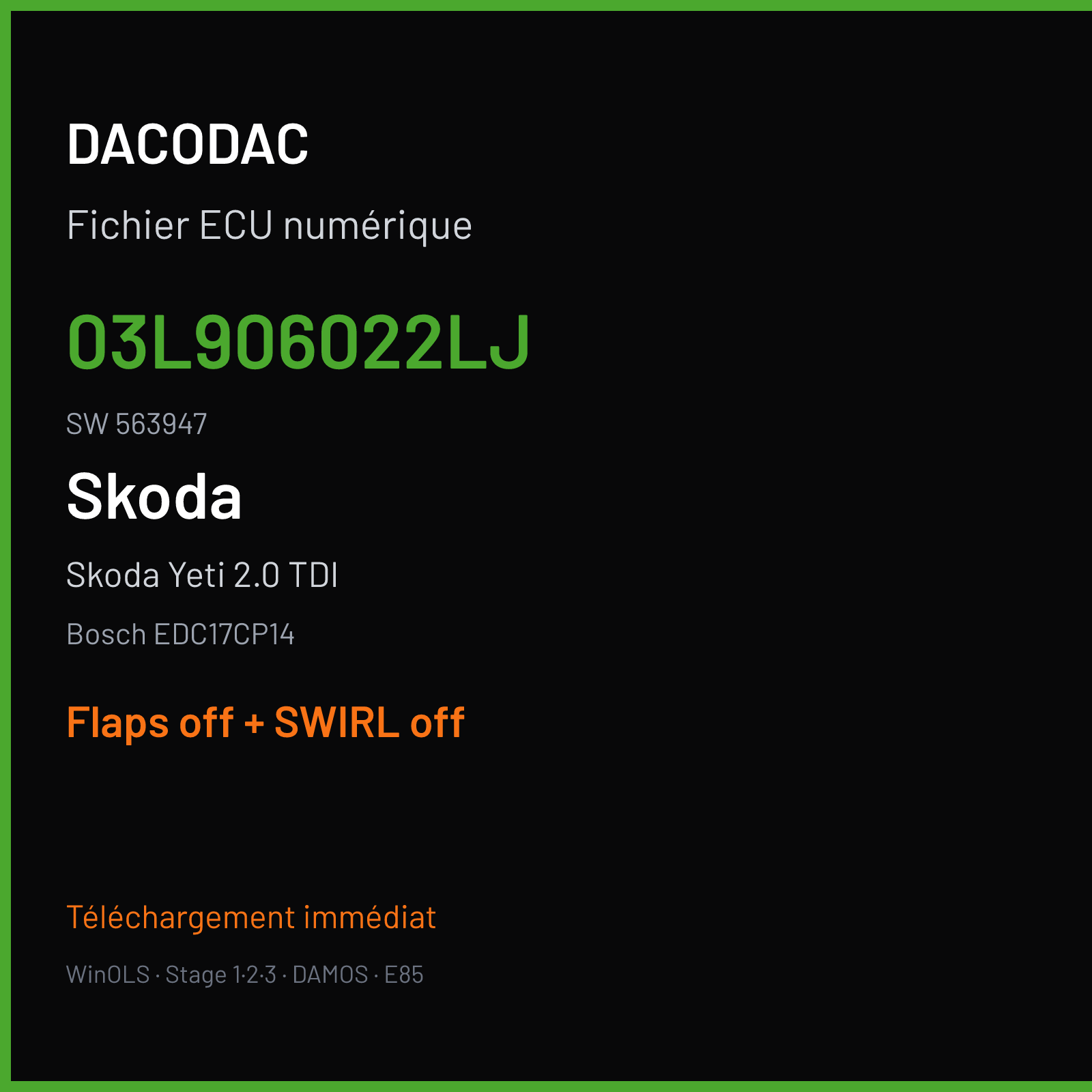 Skoda Yeti 2.0 TDI (2010) — Bosch EDC17CP14 — 03L906022LJ · 563947 — Flaps off + SWIRL off