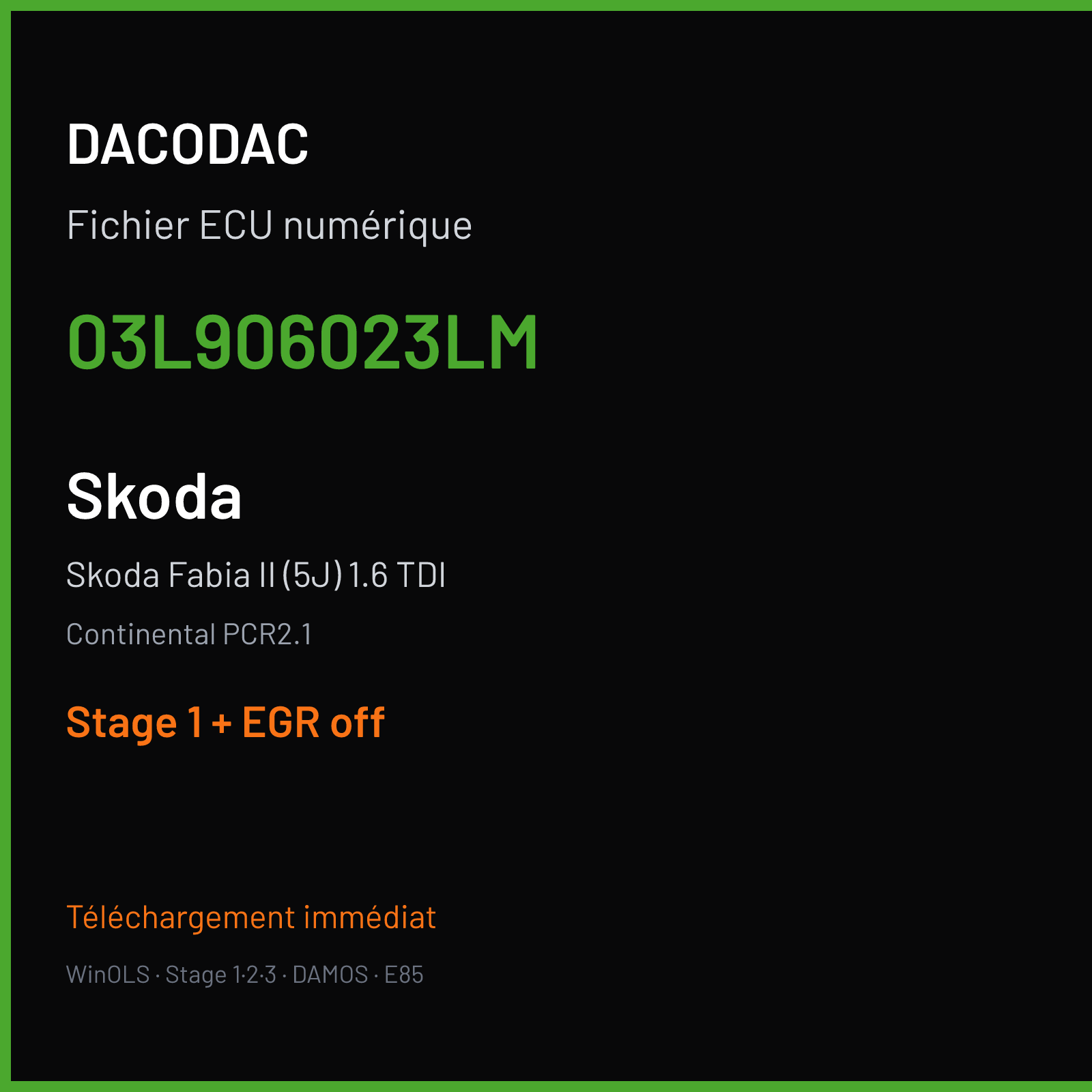Skoda Fabia II (5J) 1.6 TDI (2012) — Continental PCR2.1 — 03L906023LM — Stage 1 + EGR off